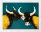 La Casa Ölbild handbemalt "2 Büffel" schwarz-gelb 100x70 cm Artikelbild 1