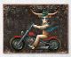La Casa Ölbild handbemalt "Stier auf Motorrad mit Brille" bunt 120x90 cm Artikelbild 1