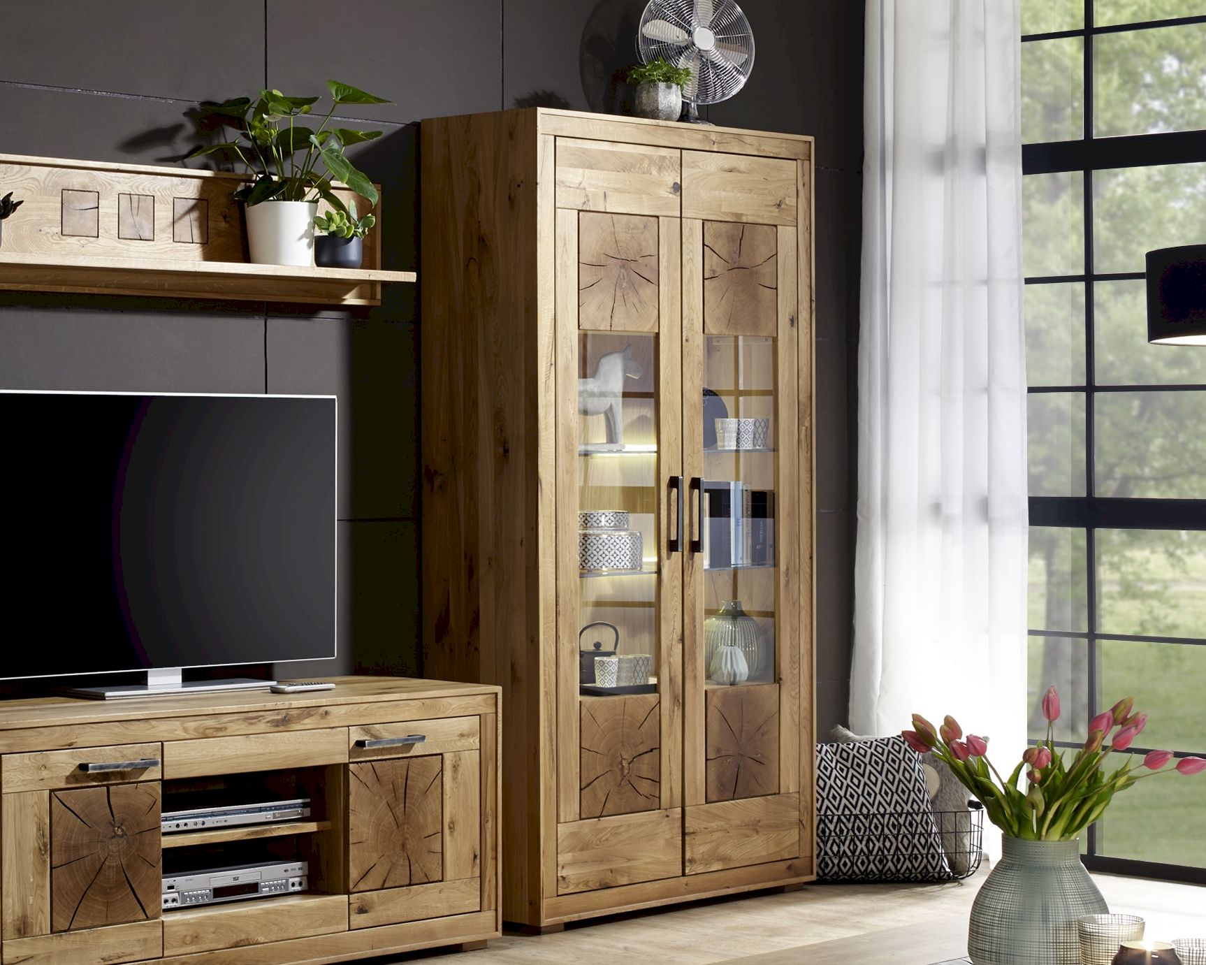 3S Frankenmöbel »Albero« Massivholz Vitrine WZ-0315 / Wildeiche / 1-türig