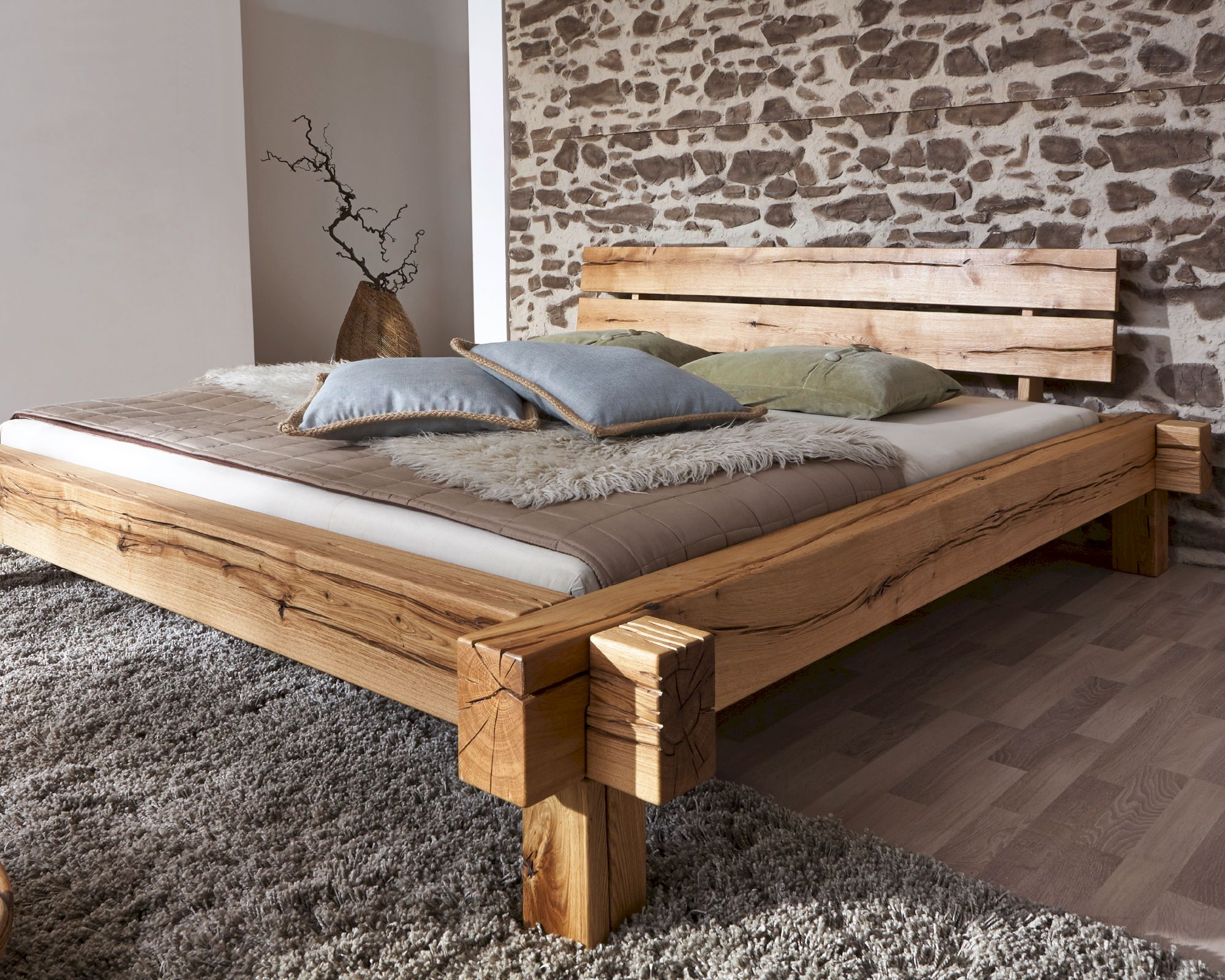3S Frankenmöbel »Bella Notte I« Massivholz Bett BE-0405 / 140x200 cm / Wildeiche