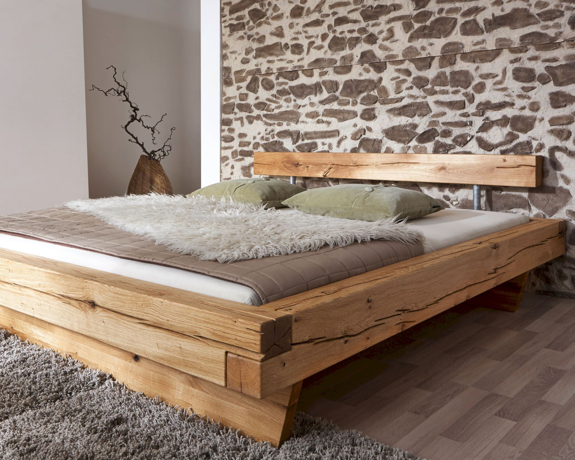 3S Frankenmöbel »Bella Notte IV« Massivholz Bett BE-0405 / 200x200 cm / Wildeiche