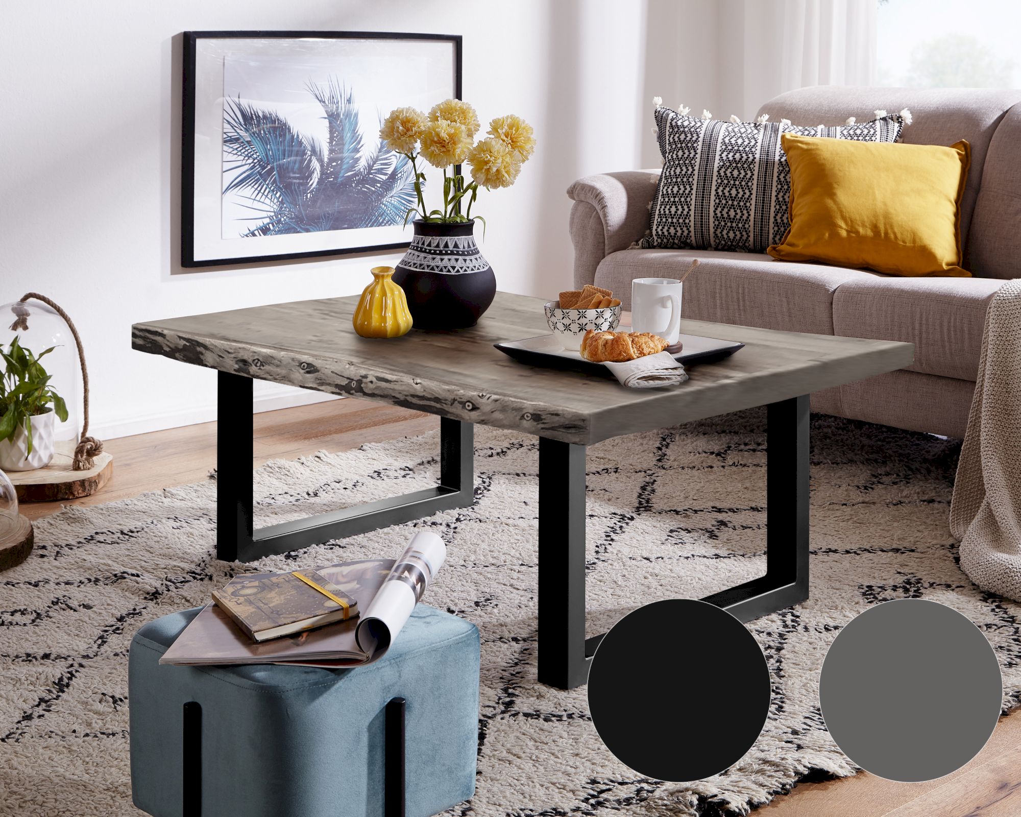 3S Frankenmöbel »Bern« Massivholz Couchtisch Akazie grau TI-0481 / 120 x 80 cm / Akazie grau / Fuss alufarben