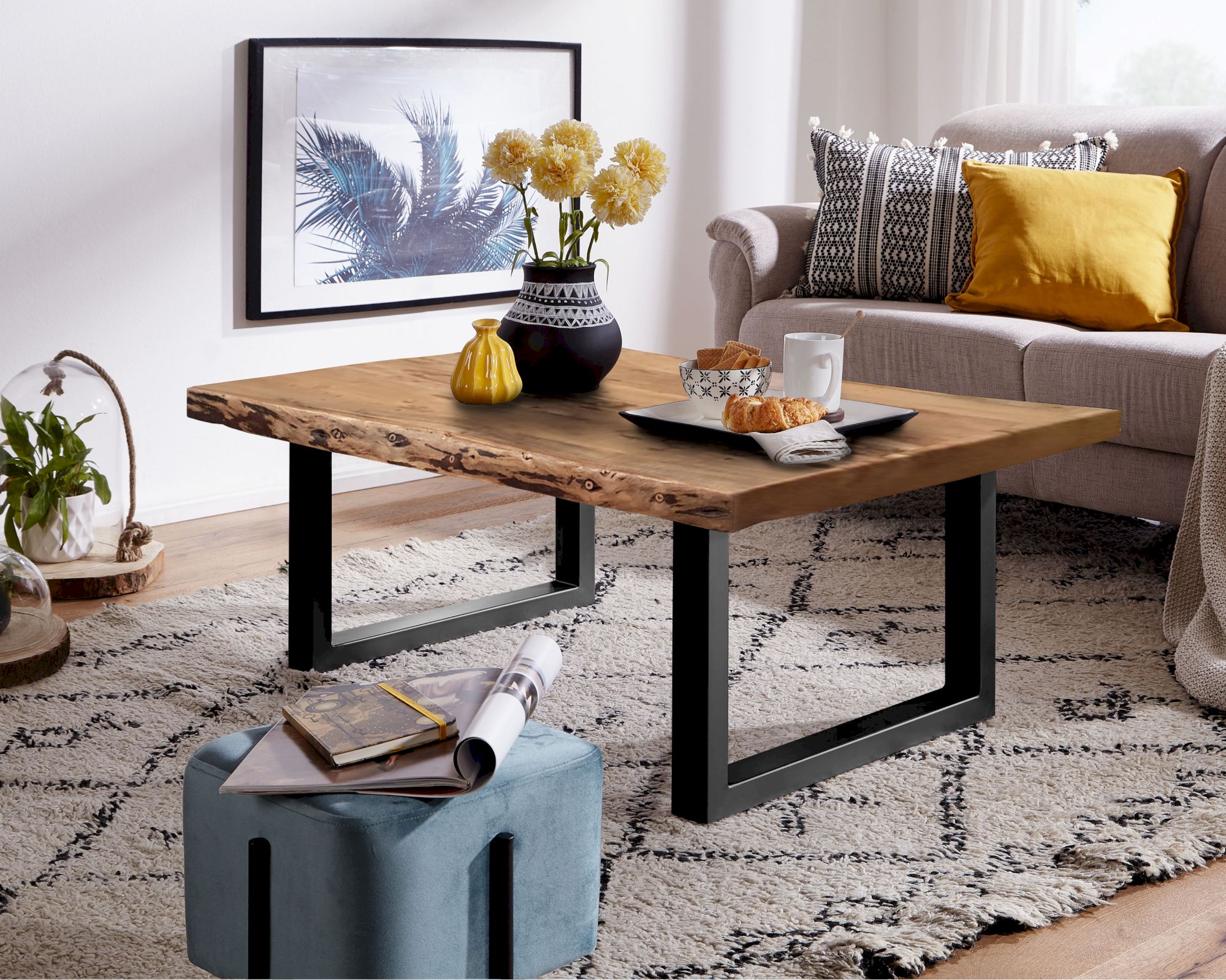 3S Frankenmöbel »Bern« Massivholz Couchtisch Akazie TI-0481 / 120x80 cm / Akazie / Fuss alufarben