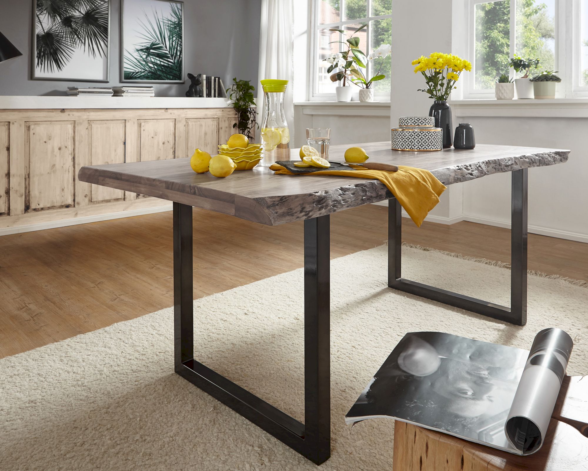 3S Frankenmöbel »Bern« Massivholz Esstisch Akazie grau TI-0481 / Akazie grau / 140x90 cm / Eisen natur