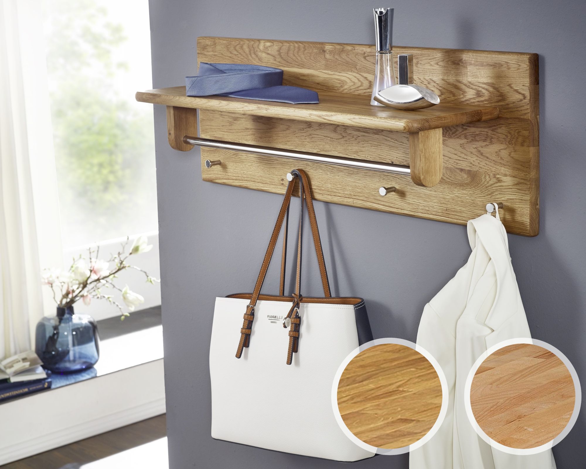3S Frankenmöbel »Corner« Massivholz Garderobenpaneele KM-0240 / Garderobe 1 / 100 x 50 x 32,5 cm / Wildeiche geölt