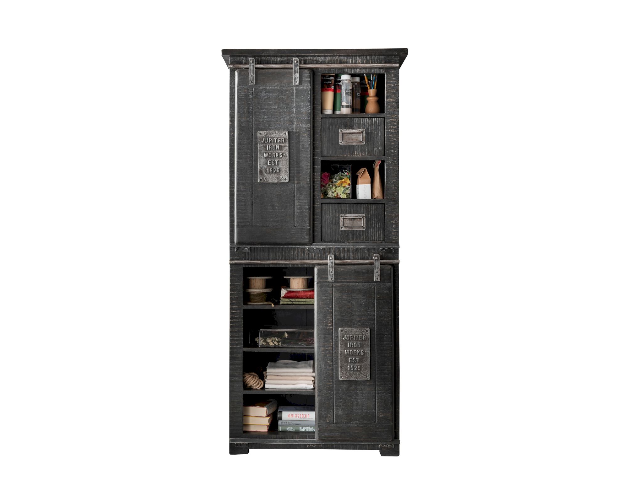 3S Frankenmöbel »Cosma« Massivholz Highboard III grau WZ-0480 / 80x175x45 cm