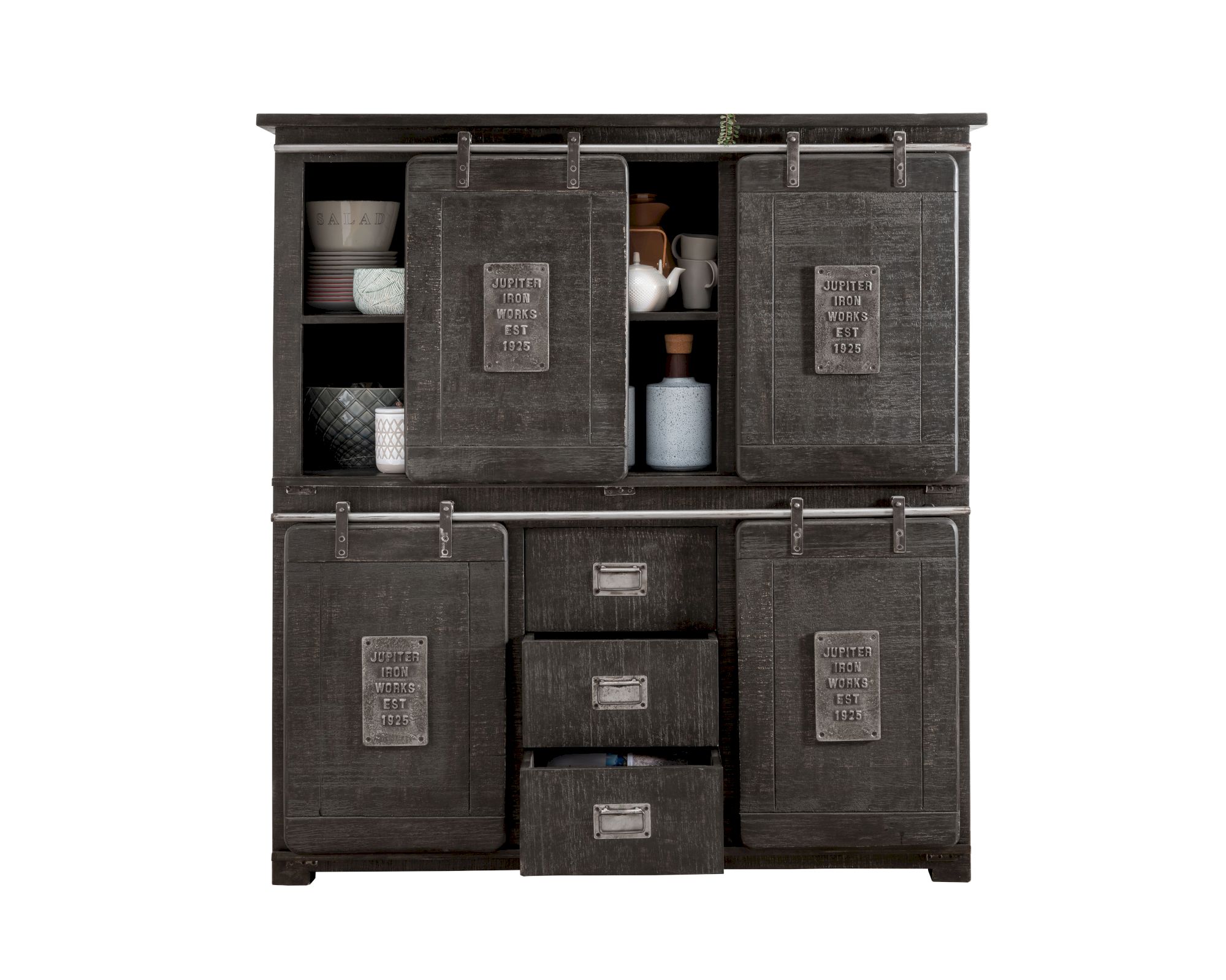 3S Frankenmöbel »Cosma« Massivholz Highboard IV grau WZ-0480 / 150x160x45 cm