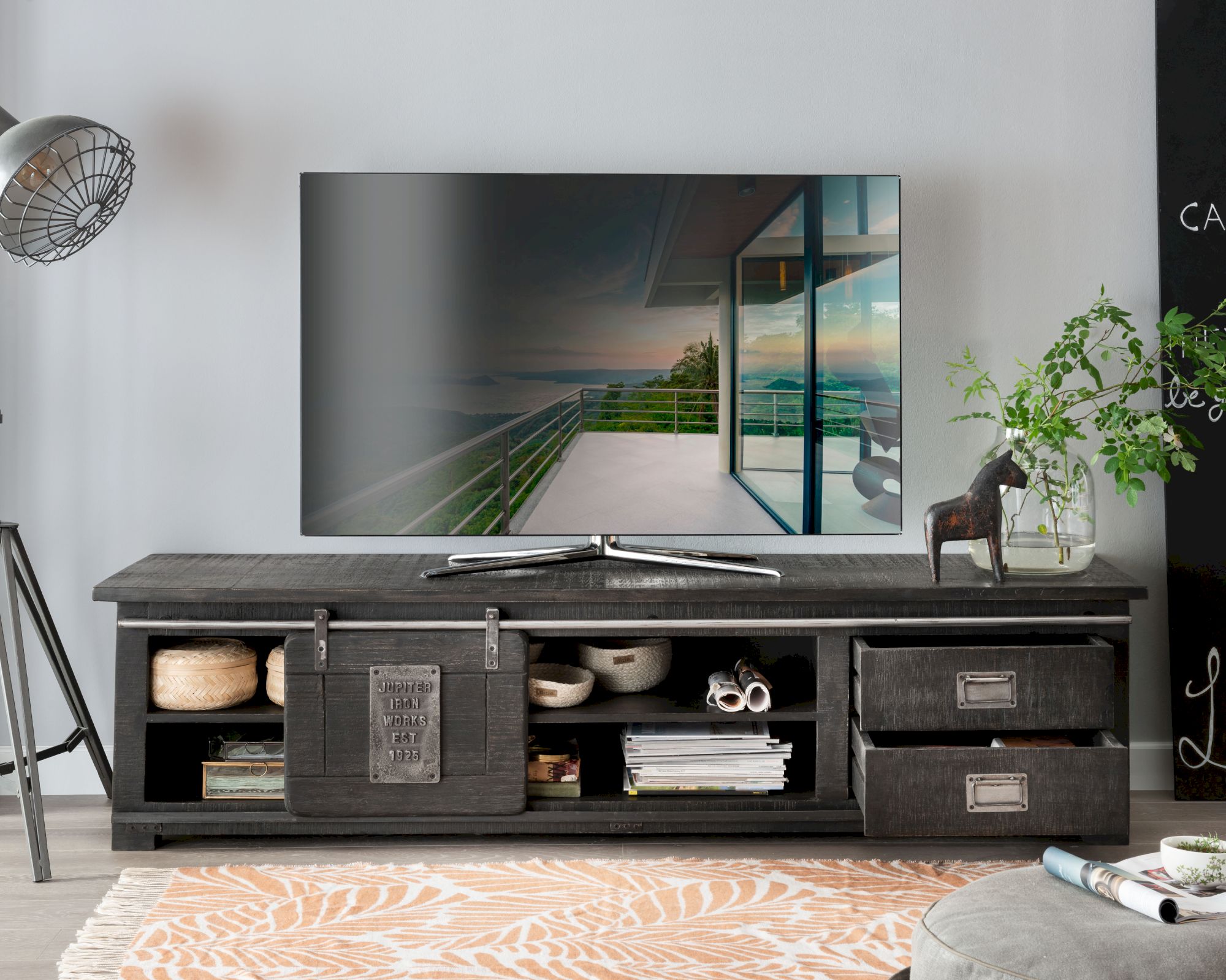 3S Frankenmöbel »Cosma« Massivholz TV Board II grau WZ-0480 / 200x50x55 cm