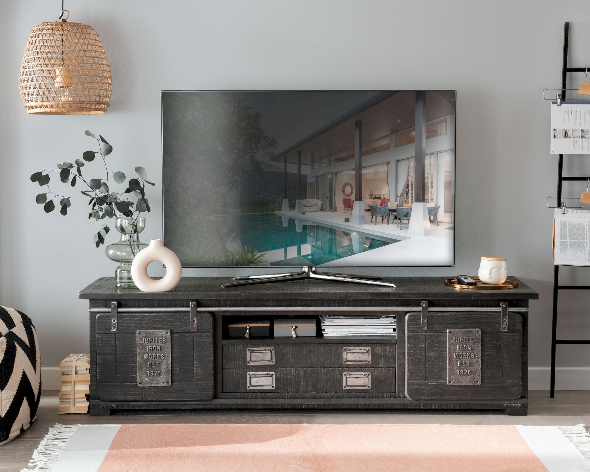 3S Frankenmöbel »Cosma« Massivholz TV Board VI grau WZ-0480 / 180x50x55 cm
