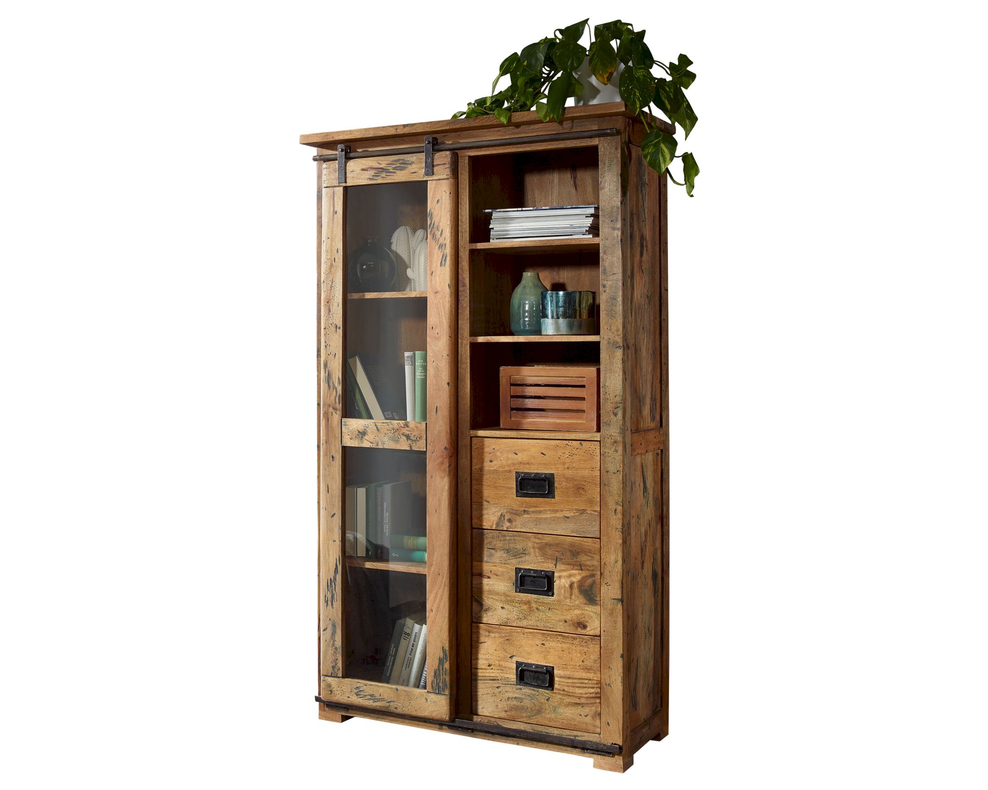 3S Frankenmöbel »Cosma« Massivholz Vitrine I WZ-0480 / 100x175x45 cm