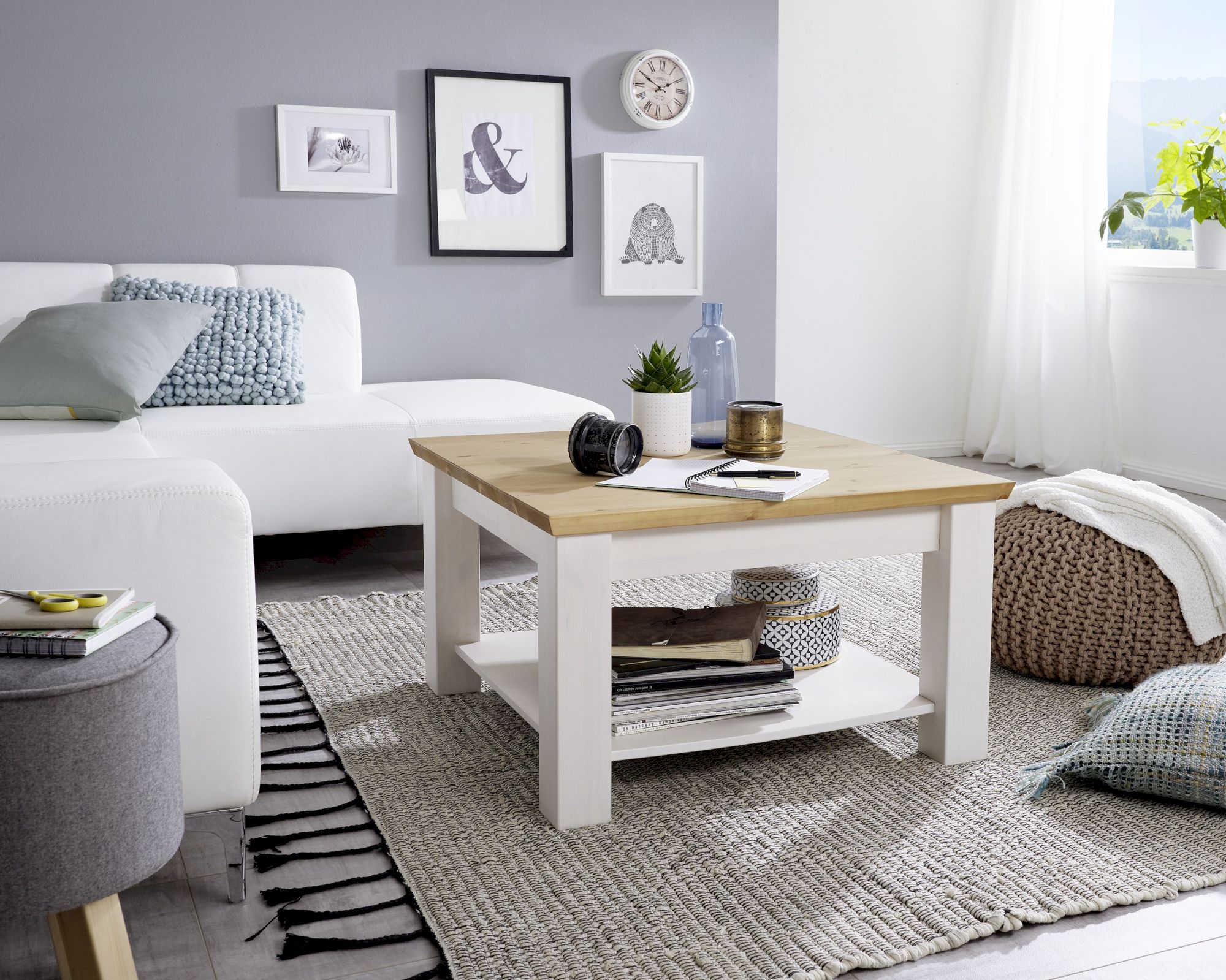 3S Frankenmöbel »Country« Massivholz Couchtisch weiss WZ-0133 / 75 x 75 cm