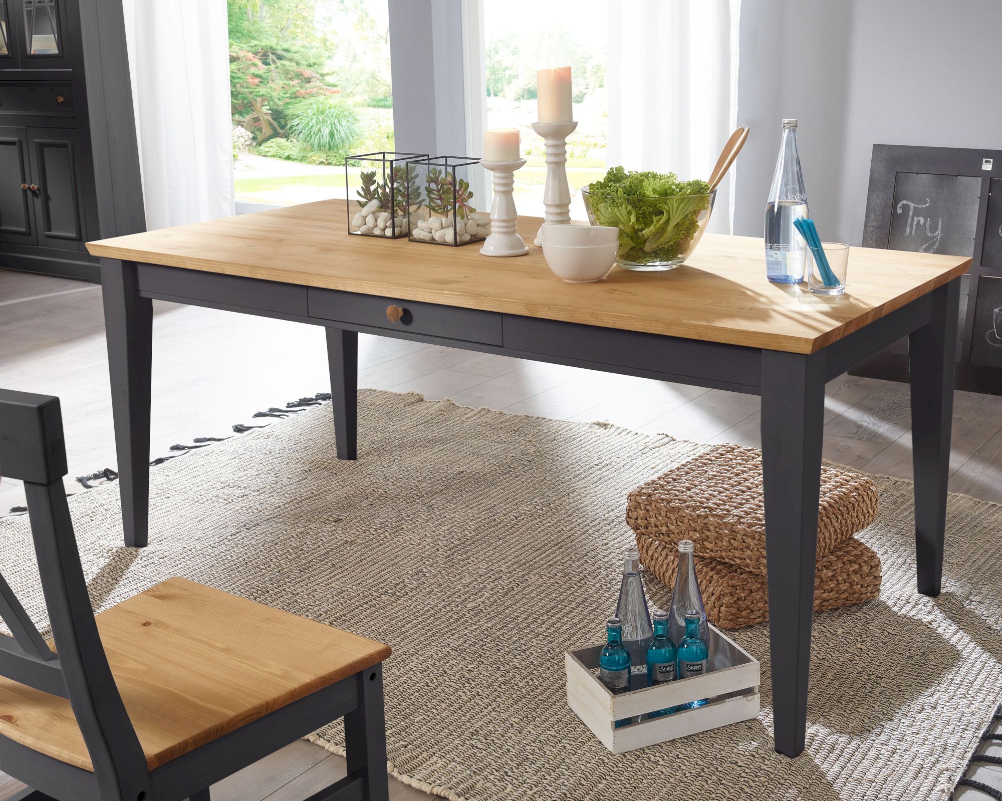 3S Frankenmöbel »Country« Massivholz Esstisch grau WZ-0133 / 180 x 90 cm