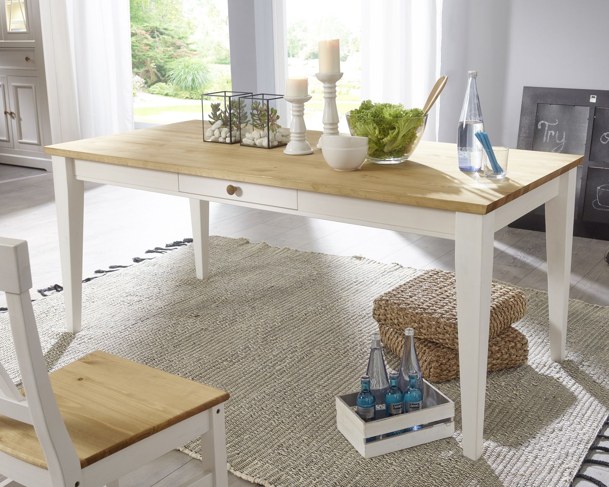 3S Frankenmöbel »Country« Massivholz Esstisch weiss WZ-0133 / 180 x 90 cm