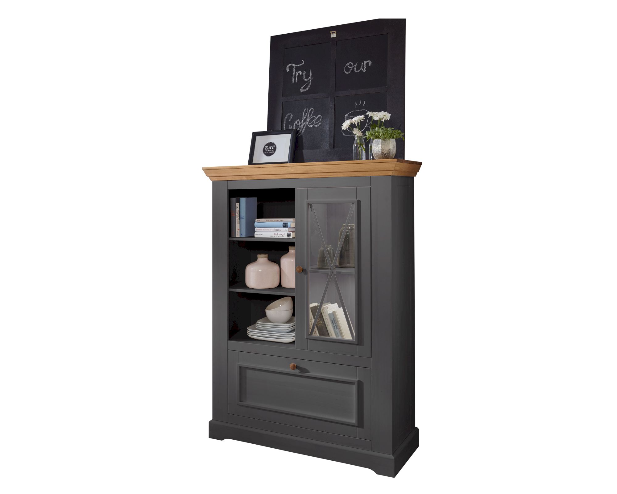 3S Frankenmöbel »Country« Massivholz Highboard grau WZ-0133 / B 111 x H 152 x T 43 cm