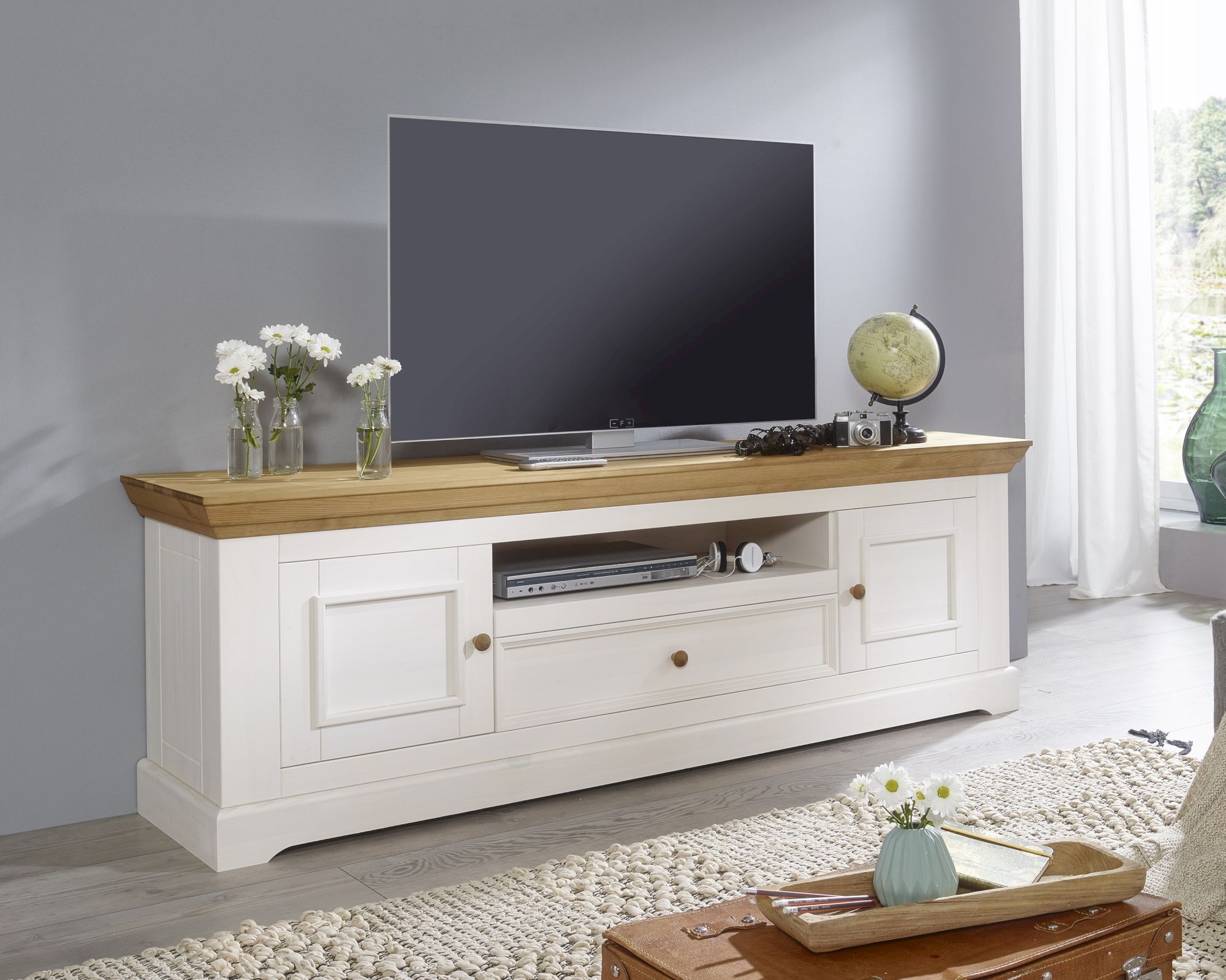 3S Frankenmöbel »Country« Massivholz Lowboard l weiss WZ-0133 / B 191 x H 64 x T 43 cm