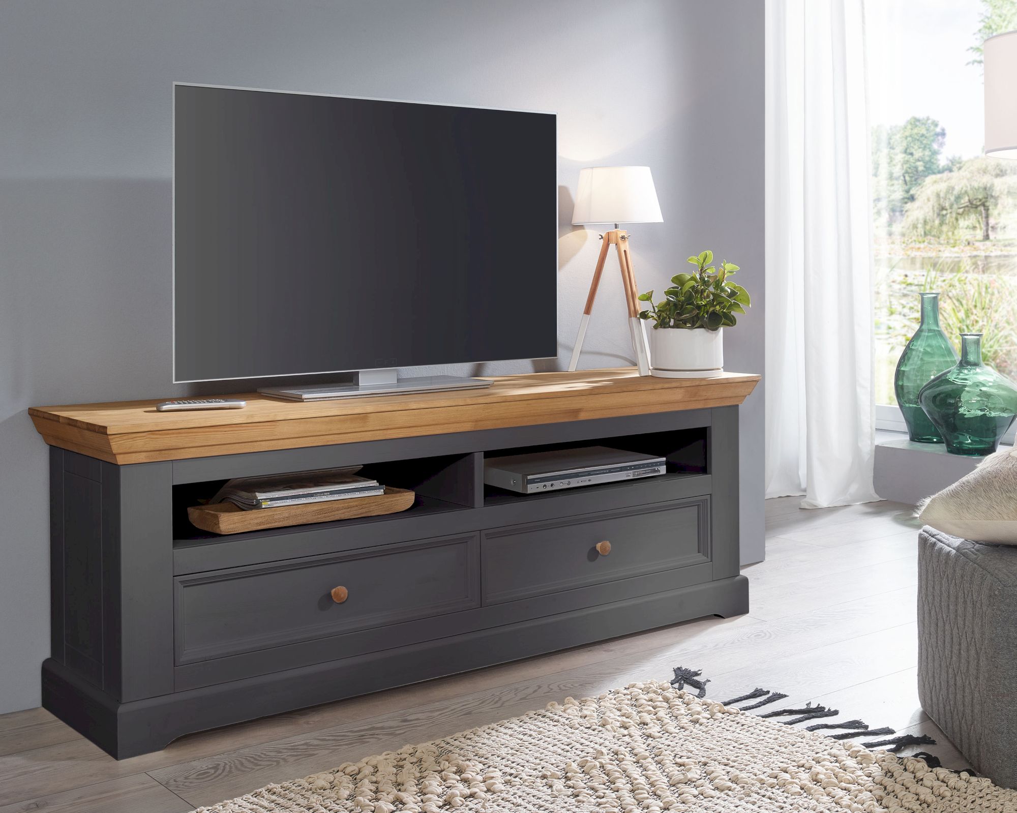 3S Frankenmöbel »Country« Massivholz Lowboard ll grau WZ-0133 / B 169 x H 63 x T 42 cm