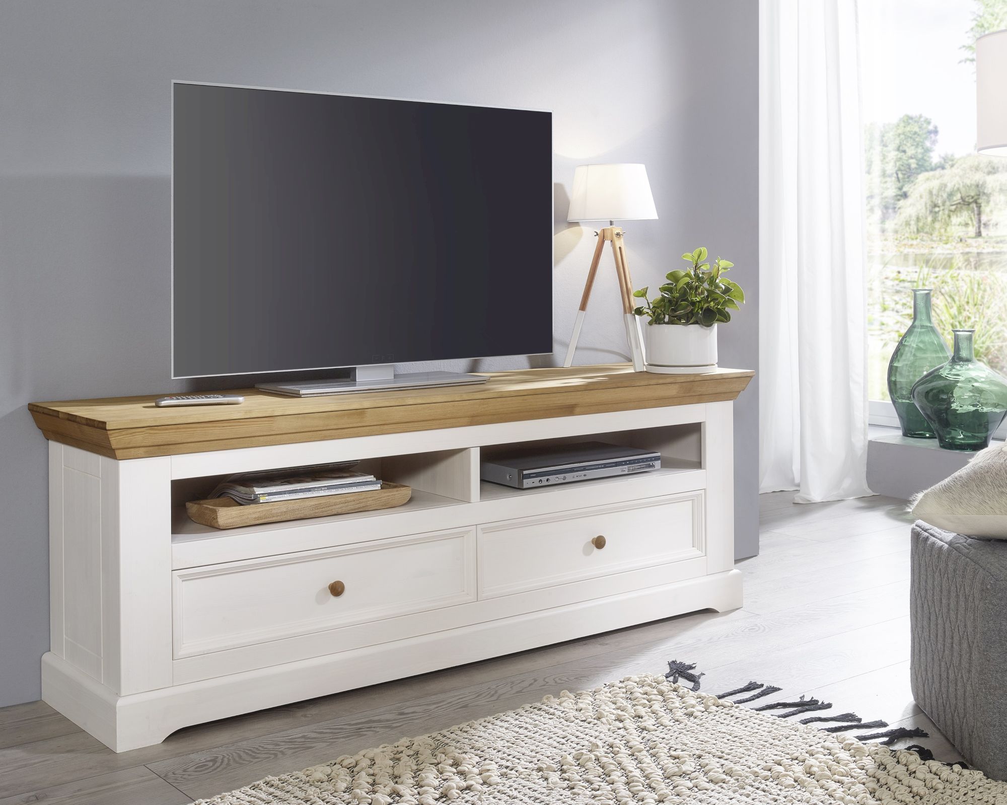 3S Frankenmöbel »Country« Massivholz Lowboard ll weiss WZ-0133 / B 161 x H 64 x T 43 cm