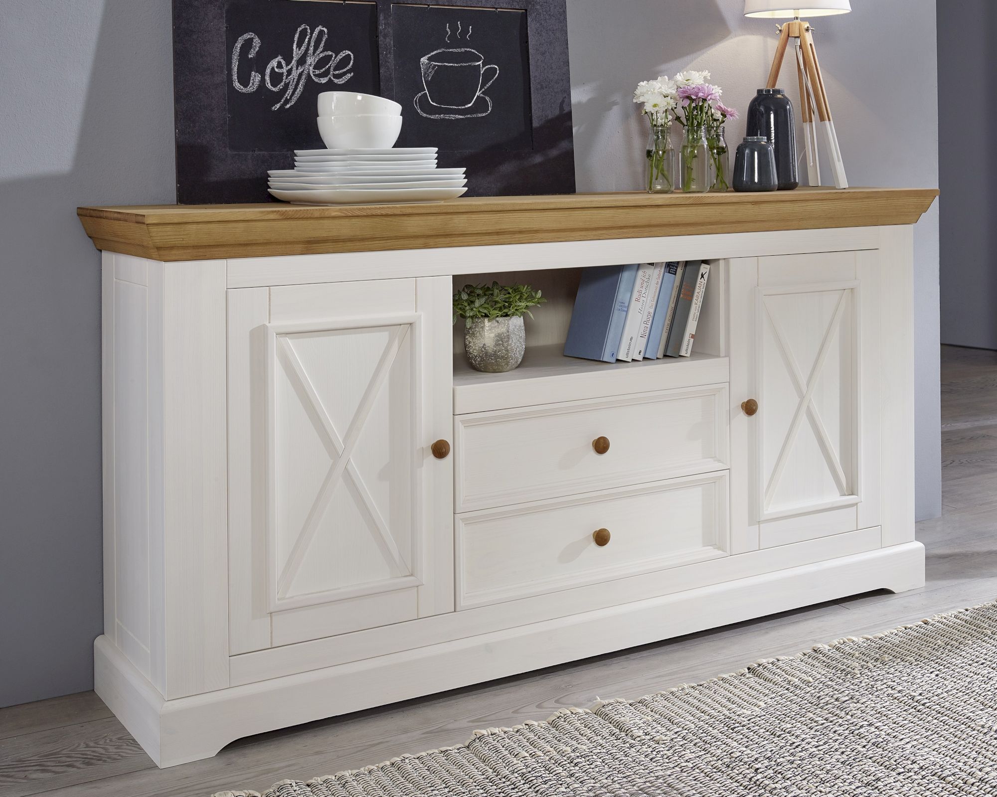 3S Frankenmöbel »Country« Massivholz Sideboard ll weiss WZ-0133 / B 169 x H 88 x T 42 cm