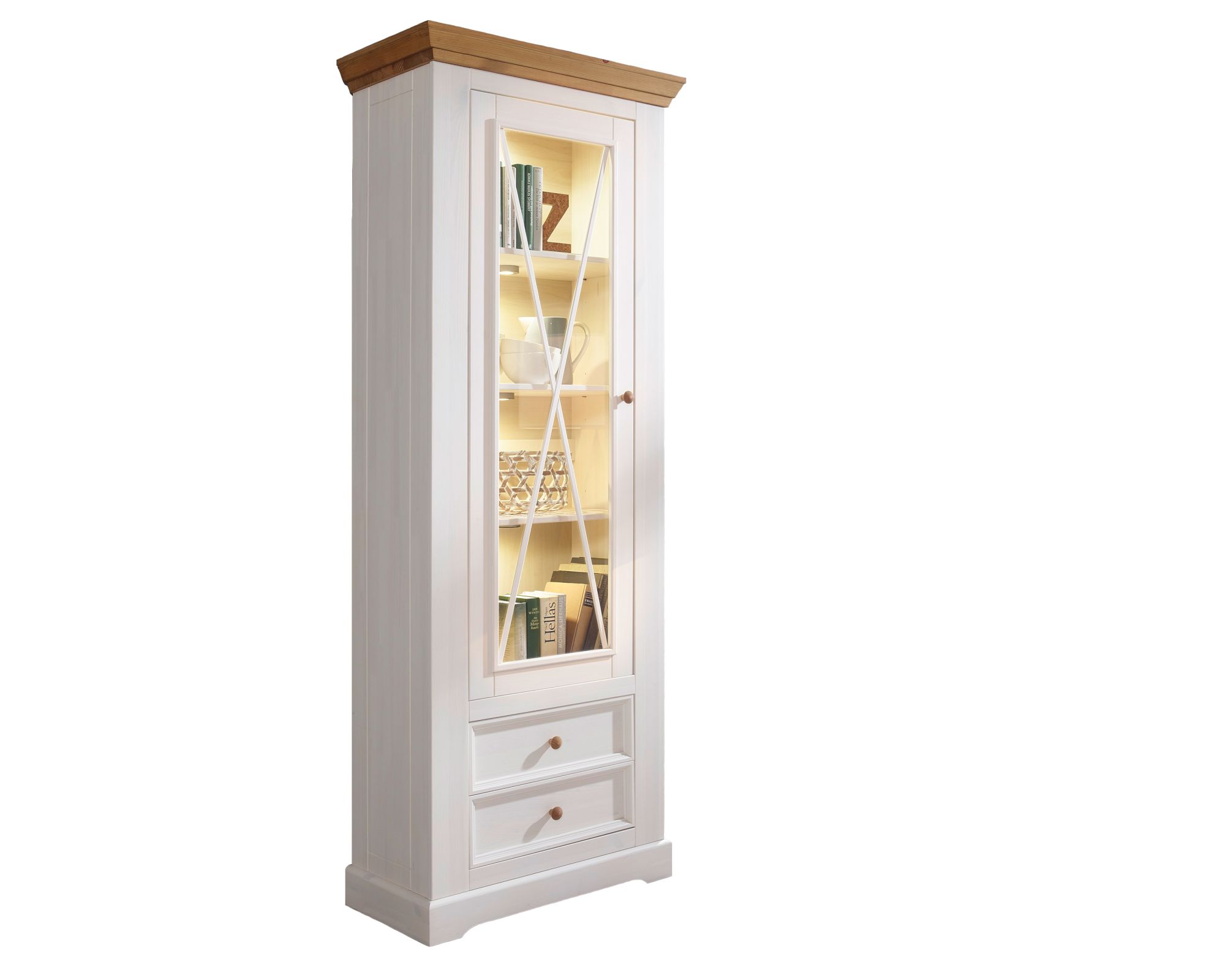 3S Frankenmöbel »Country« Massivholz Vitrine l weiss WZ-0133 / 2 Schubfächer, 1 Glastüre