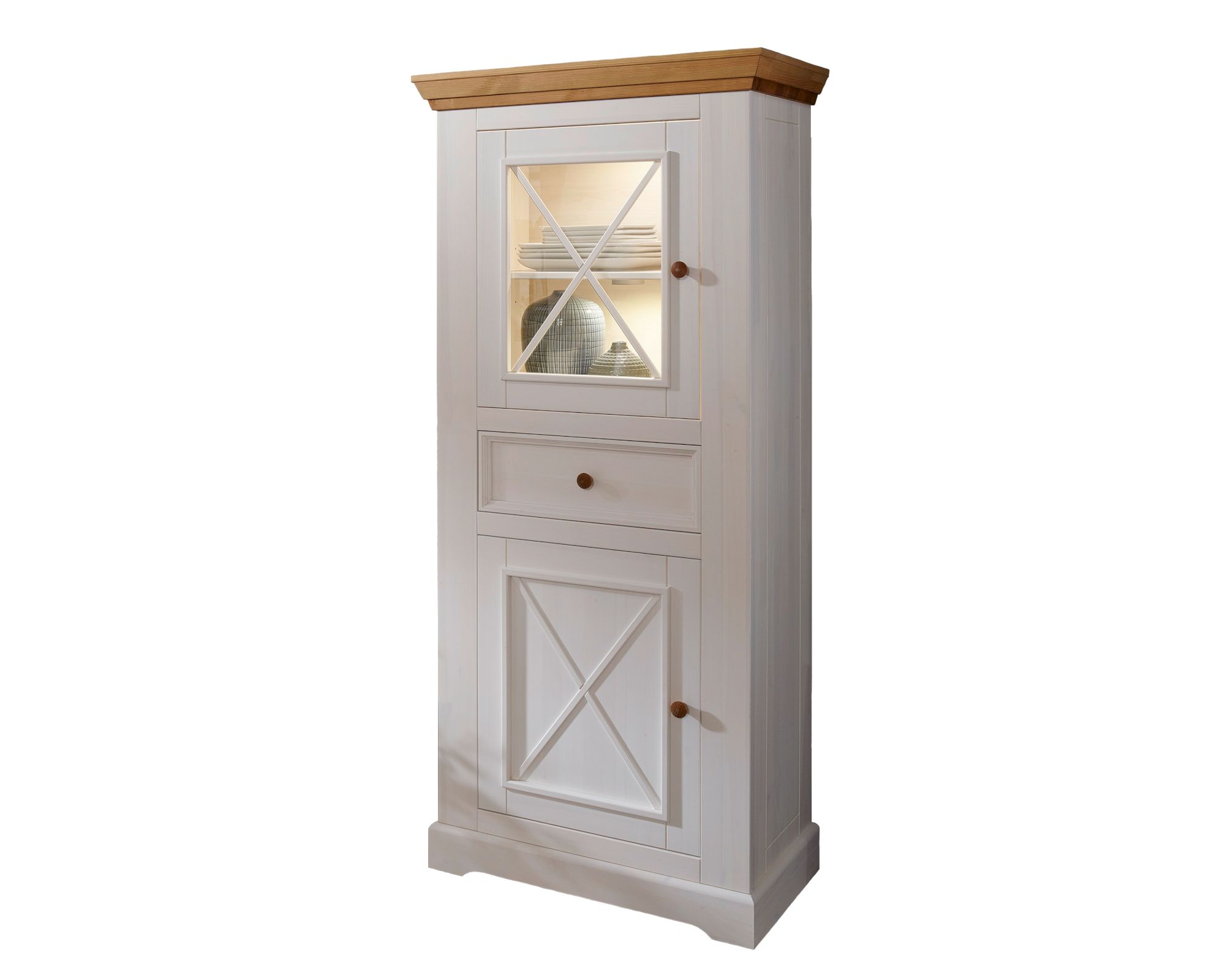 3S Frankenmöbel »Country« Massivholz Vitrine lll weiss WZ-0133 / B 81 x H 176 x T 43 cm