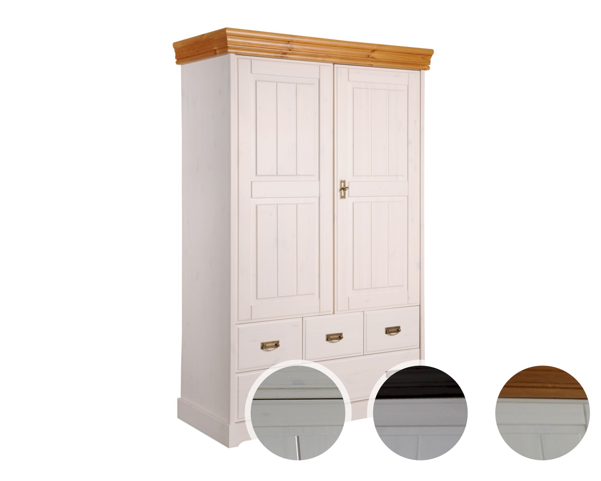 3S Frankenmöbel »Country« Massivholz Wäscheschrank SZ-0132 / B 120 x H 190 x T 55 cm / Weiss
