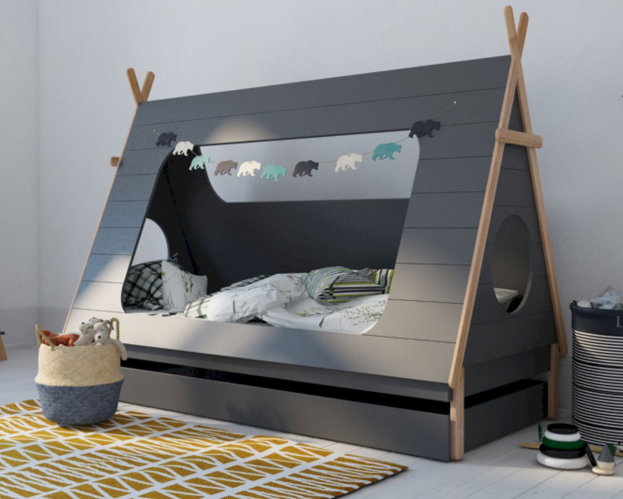 BLN Kids »TIPI« Kinderbett grau 90x200 cm / ohne Bettkasten