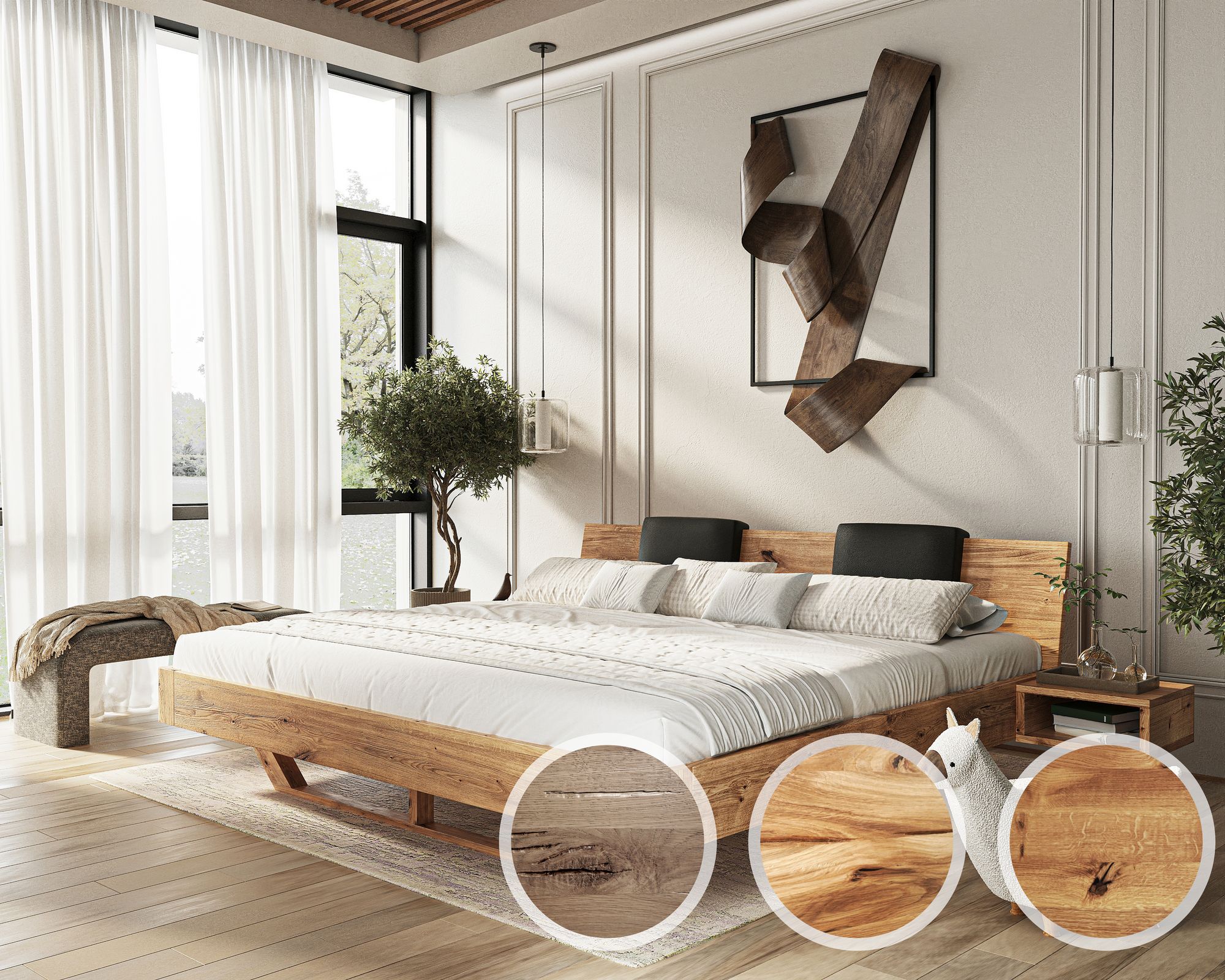 BlackWood »Dolce Vita I« Wildeiche Massivholz Familienbett Wildeiche stone / 240x200 cm