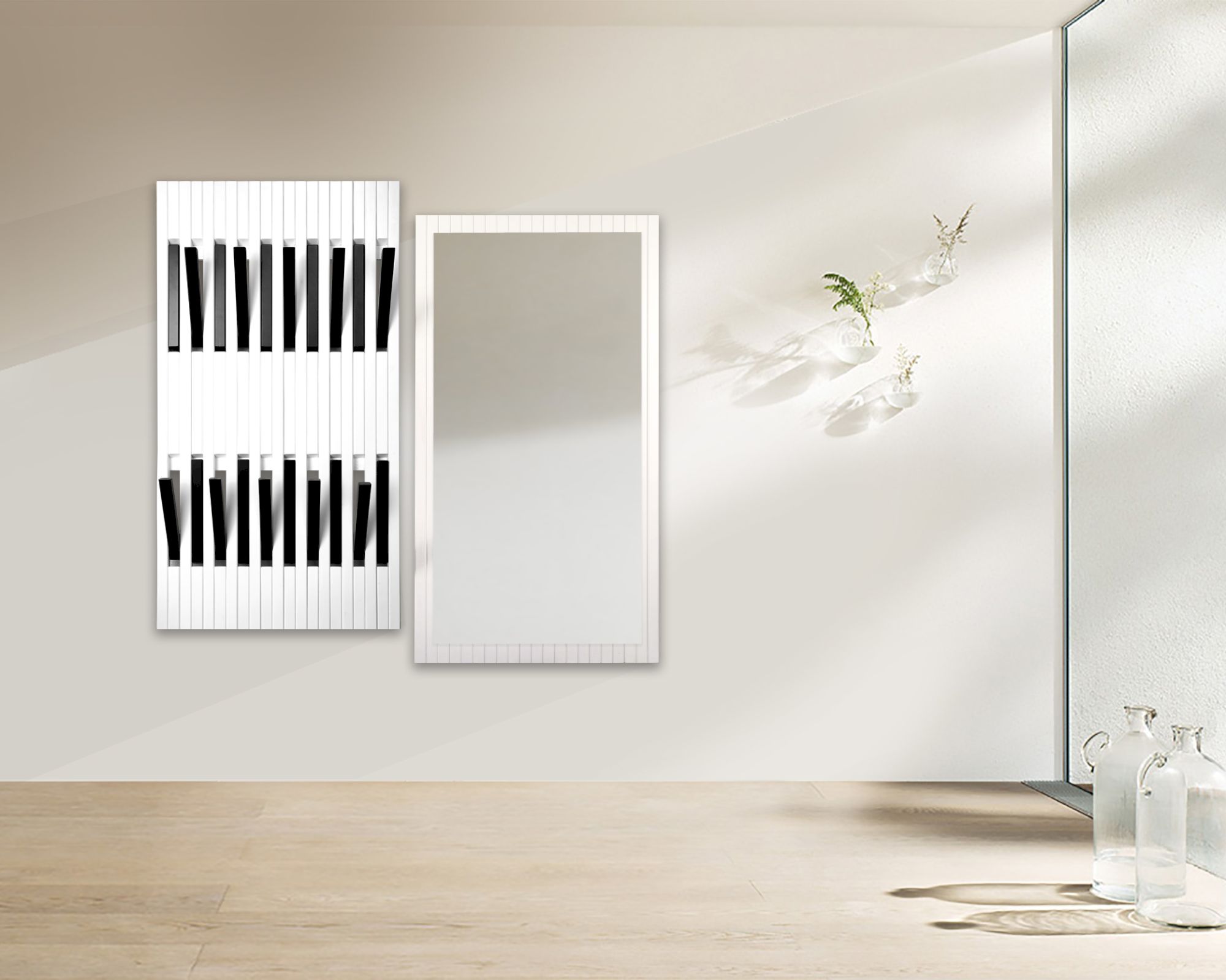 BlackWood »Piaforte Piano-Edition« Massivholz Design-Garderobe Garderobe / Weiss-Schwarz / 33 cm