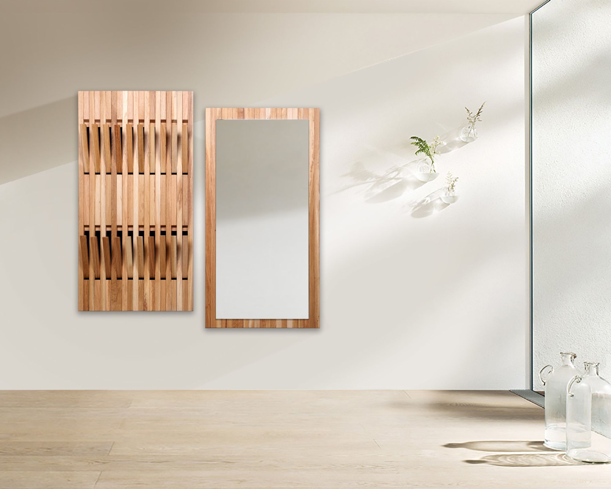 BlackWood »Piaforte Wildeiche« Massivholz Design-Garderobe Spiegel / Wildeiche natur / 62,5 cm