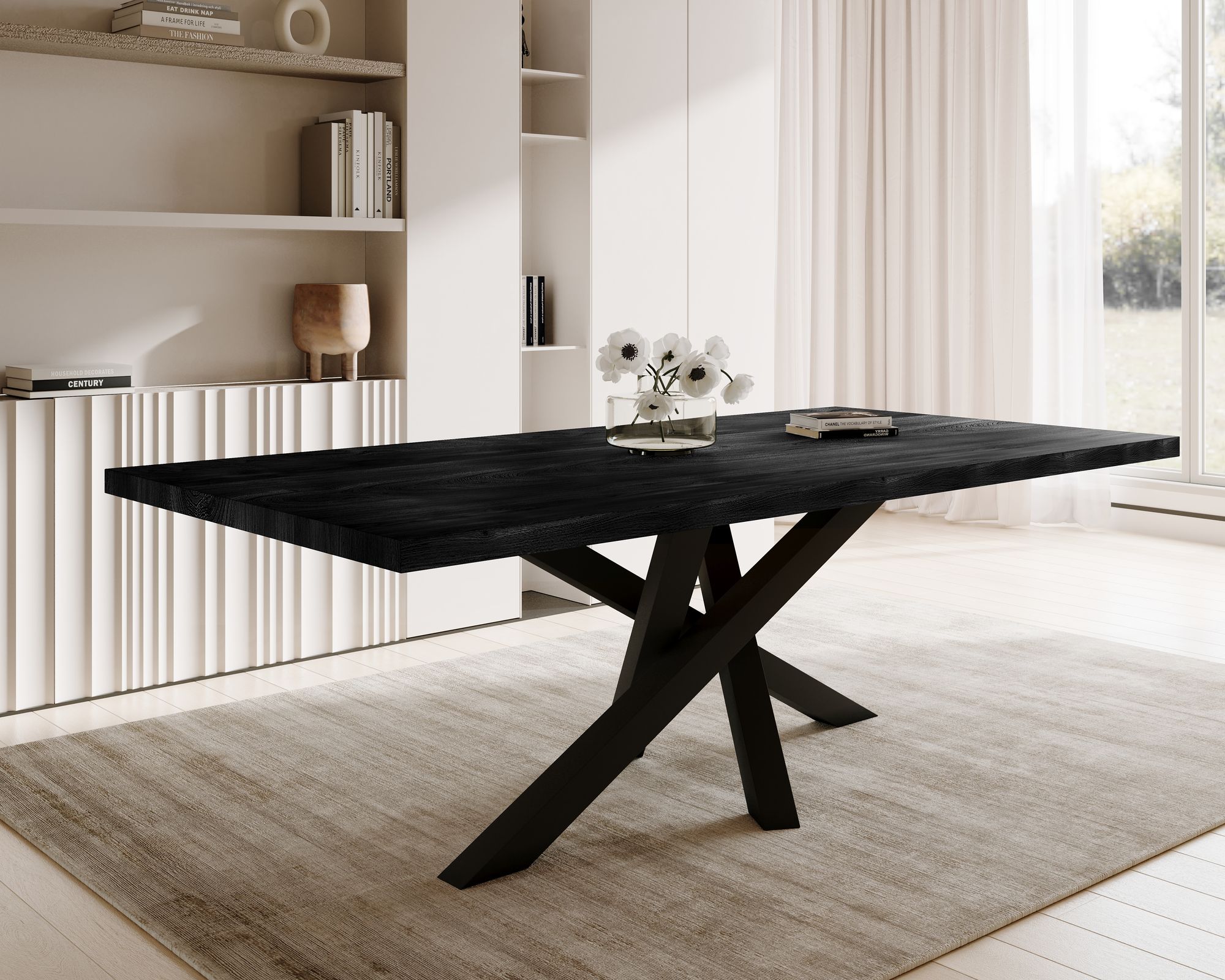 BlackWood »Table4YOU Atlanta Black Edition« Wildeiche Massivholztisch gerade Kante / Wildeiche schwarz / 4 cm / 200x100 cm
