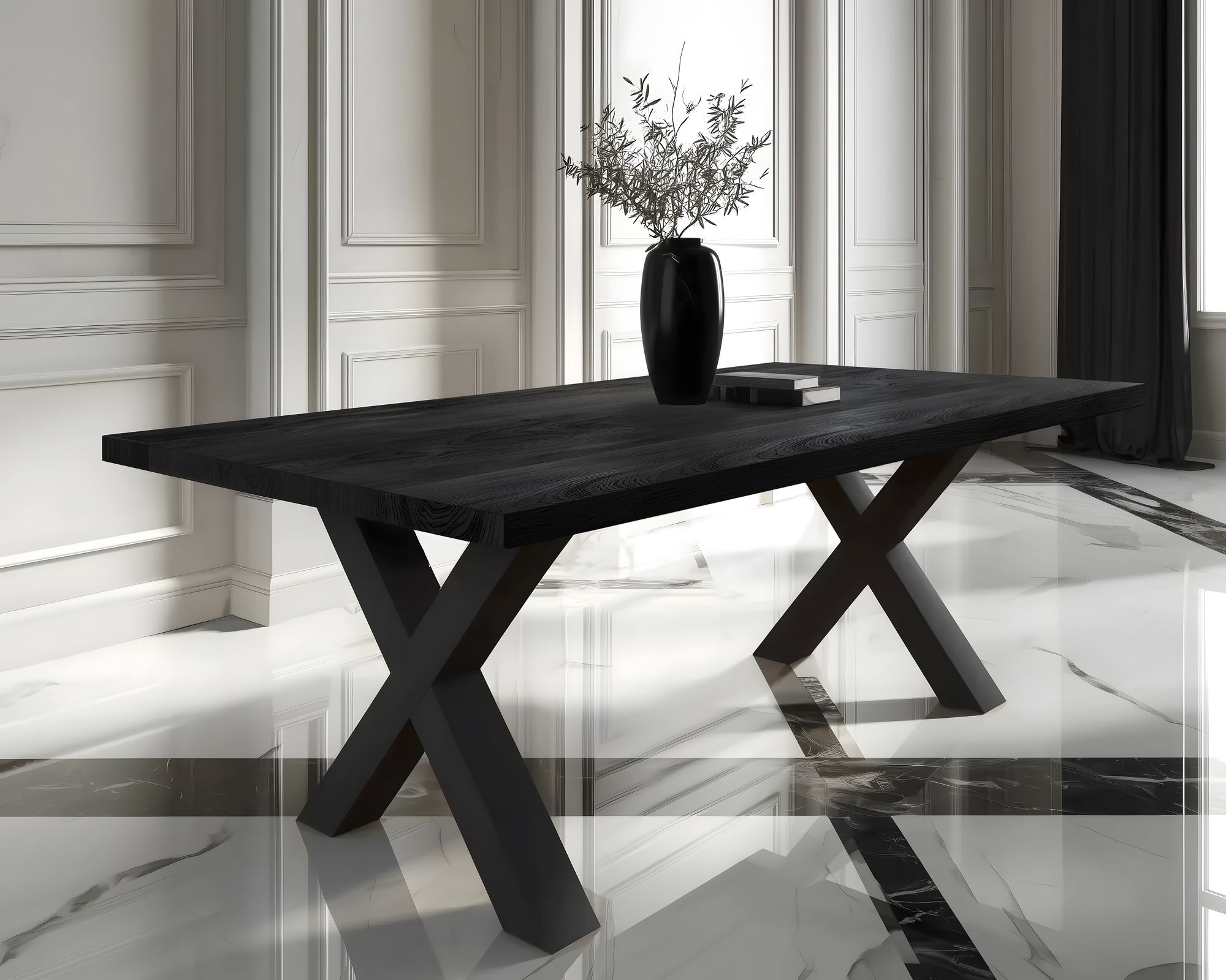 BlackWood »Table4YOU Phoenix Black Edition« Wildeiche Massivholztisch Baumkante / Wildeiche schwarz / 6 cm / 200x100 cm