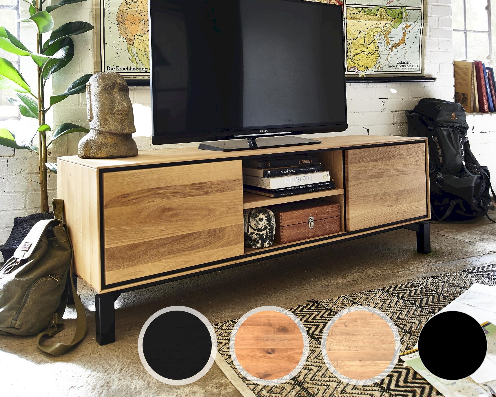 Bodahl »Birmingham« Massivholz TV-Board Wild Oak 15 Matt schwarz