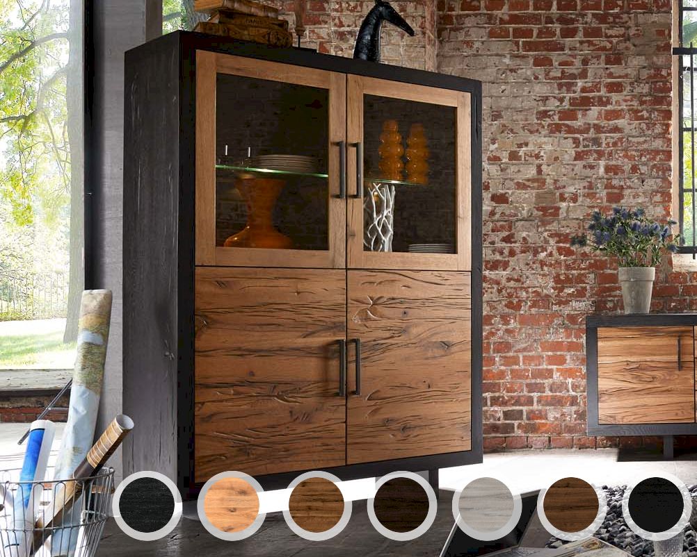 Bodahl »Lucca« Highboard Rustic Oak 130x50x180 cm / mocca black Korpus - Fronten in Balkeneiche old bassano