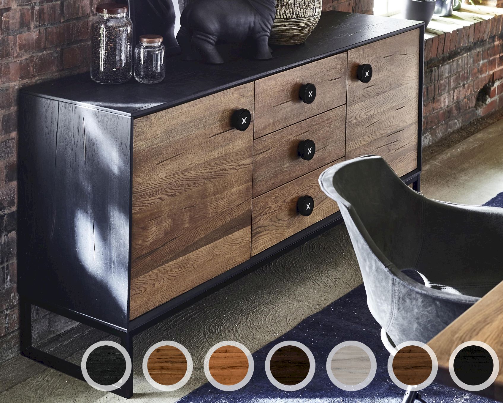 Bodahl »Palermo« Anrichte Massivholz Rustic Oak 2 Türen & 3 Schubladen / Eiche white wash