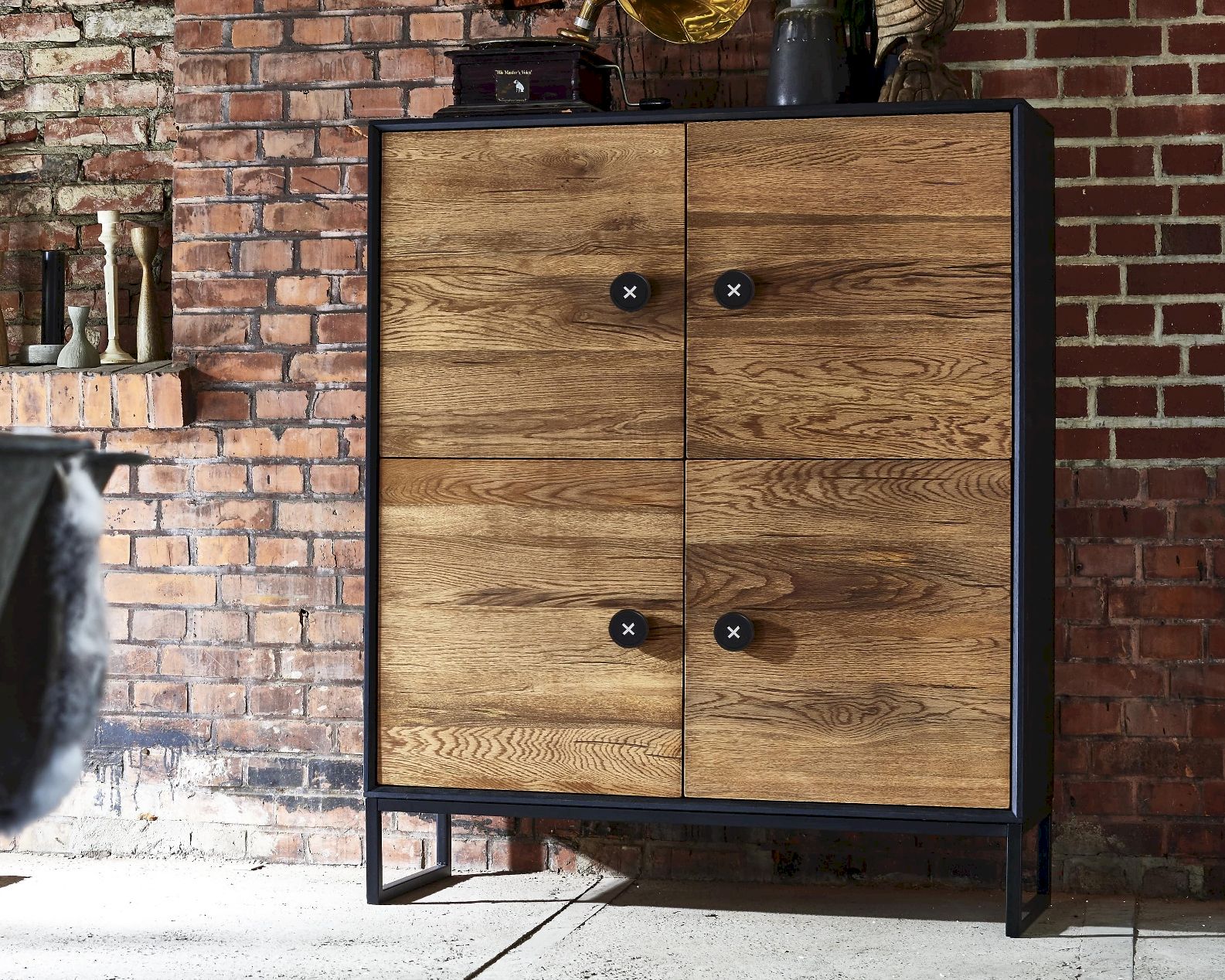 Bodahl »Palermo« Highboard Massivholz Rustic Oak 4 Türen / Eiche shadow