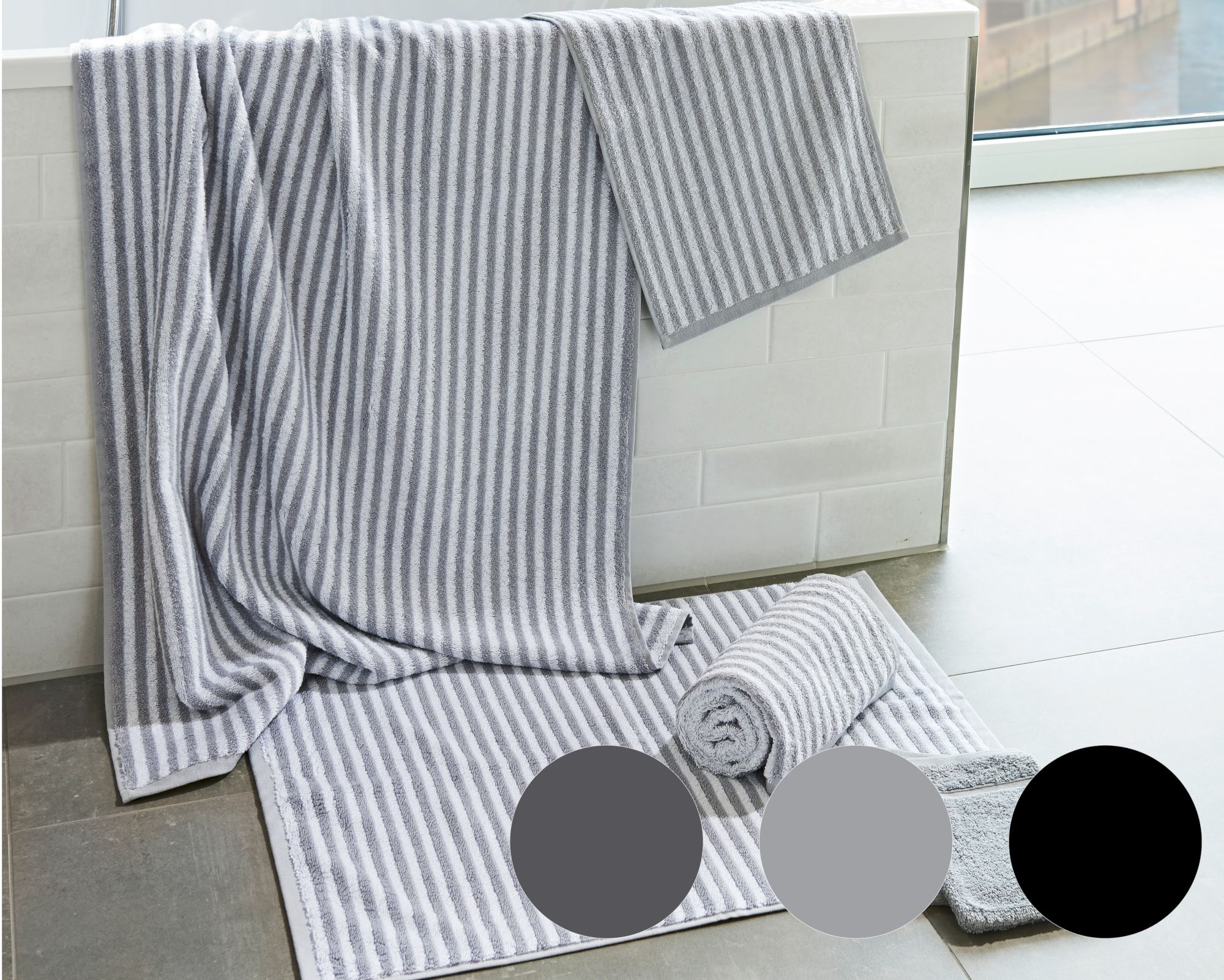Done »Daily Stripes« Handtuch Badvorleger / 9000 anthracite