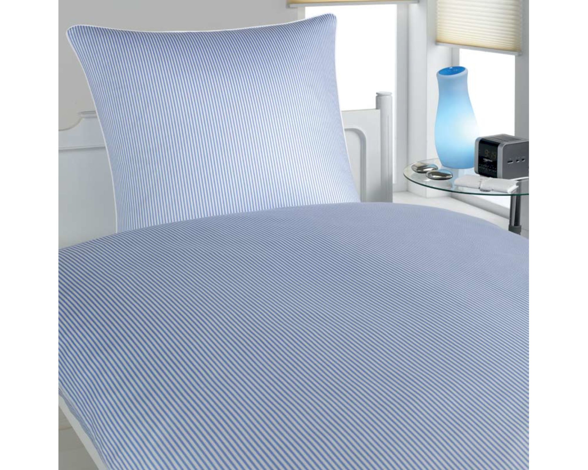 Elegante Mako-Satin Bettwäsche »Hamburger Streifen« Blau-Weiß 2460-02 Kissen / 40x40 cm