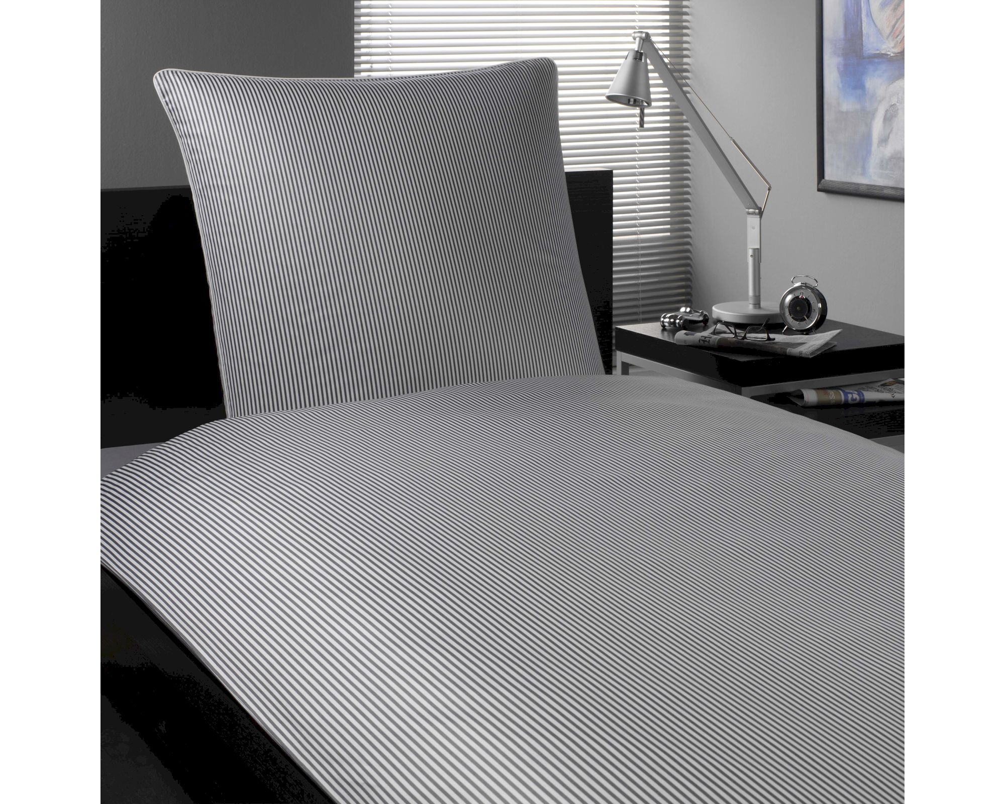 Elegante Mako-Satin Bettwäsche »Hamburger Streifen« Grau-Weiß 2460-90 Kissen 40x80 cm
