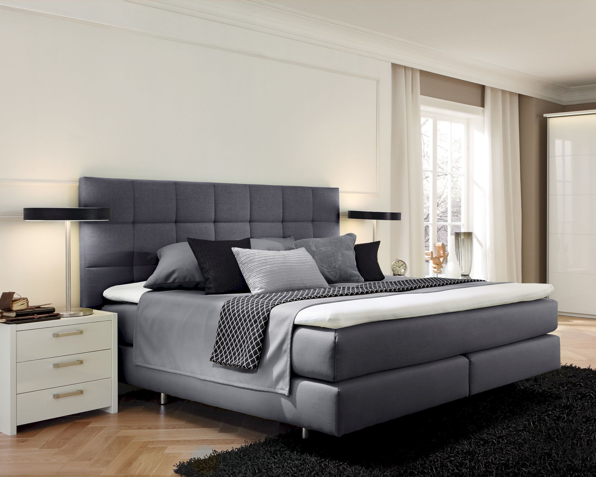 Femira »Couture« Toronto Q Boxspringbett 7-Zonen 200x200 cm H3/H3 Stoff Anthrazit 9305