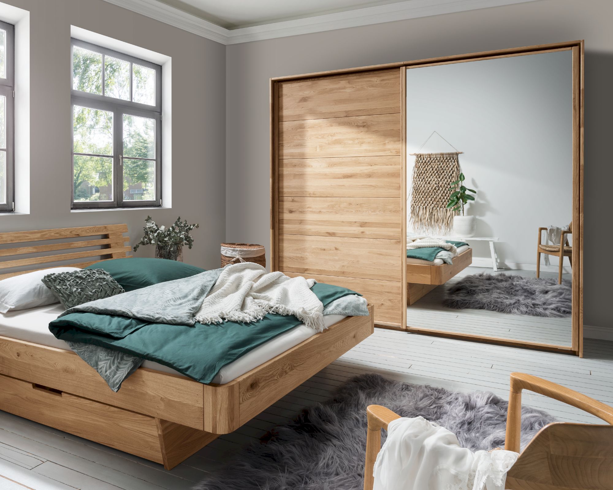 Forestales »Woodside« Schwebetürenschrank 2-türig Holz/Holz / 180 cm / Wildeiche