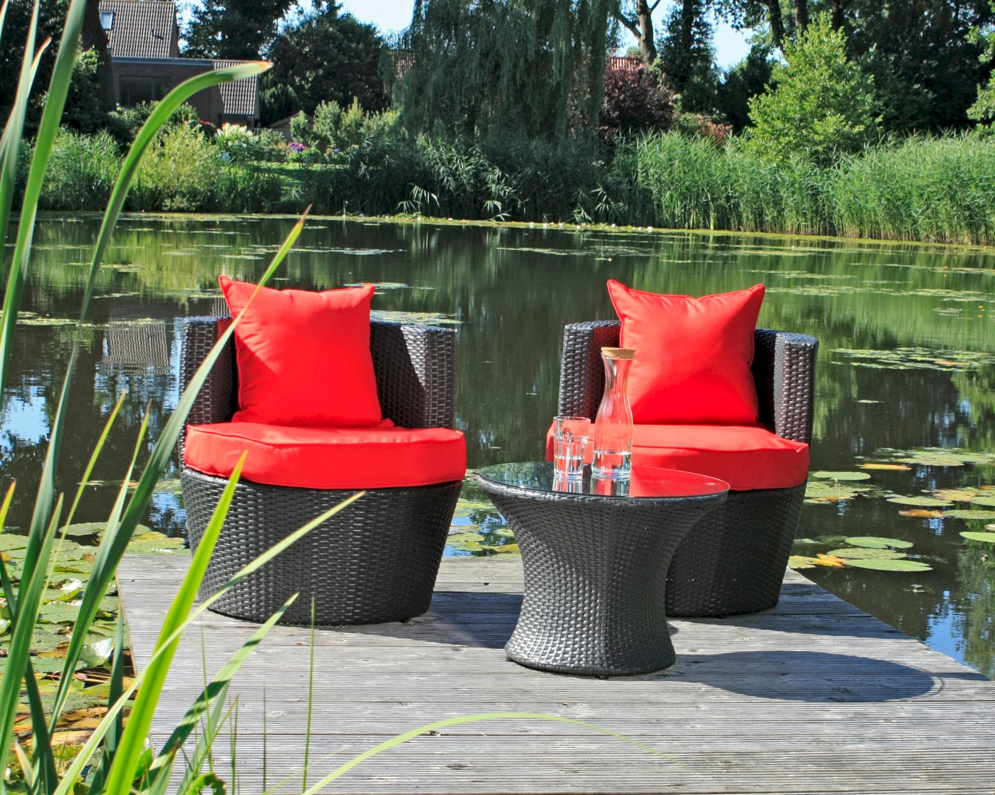 GartenZeit »Linz« Club-Set schwarz Polster rot