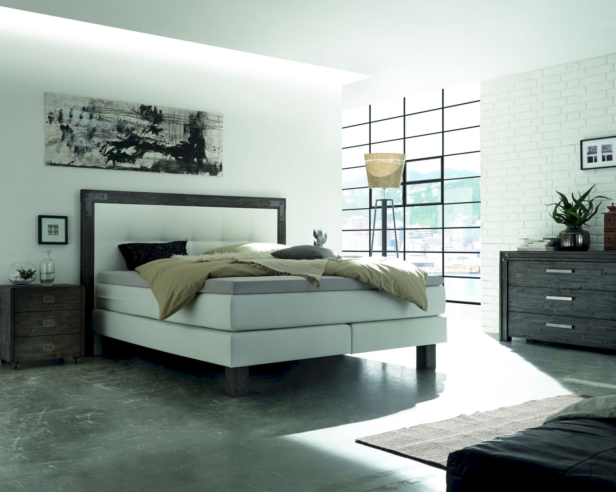 Hasena Boxspringbett Pronto Memphis 160x200 cm / Akazie Vintage braun, lackiert / Pepe Anthrazit 328 / Superio-Top