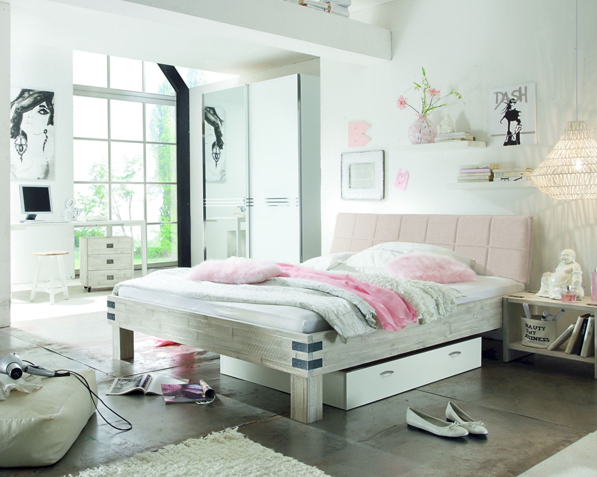 Hasena Factory-Line Massivholzbett Loft 18 Ivio/Malta 160x200 cm / Akazie white