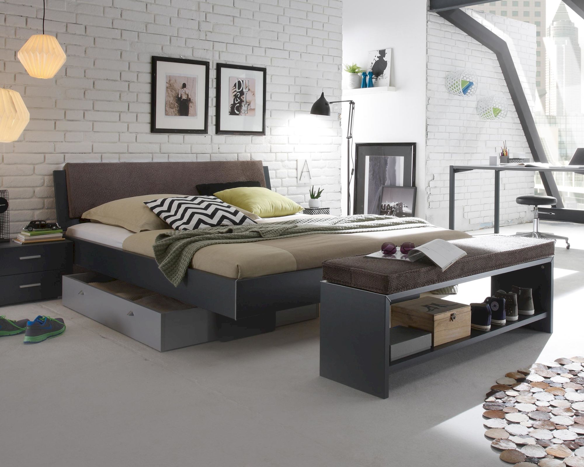 Hasena Movie-Line Bett Star Vilo/Orva 140x200 cm Anthrazit