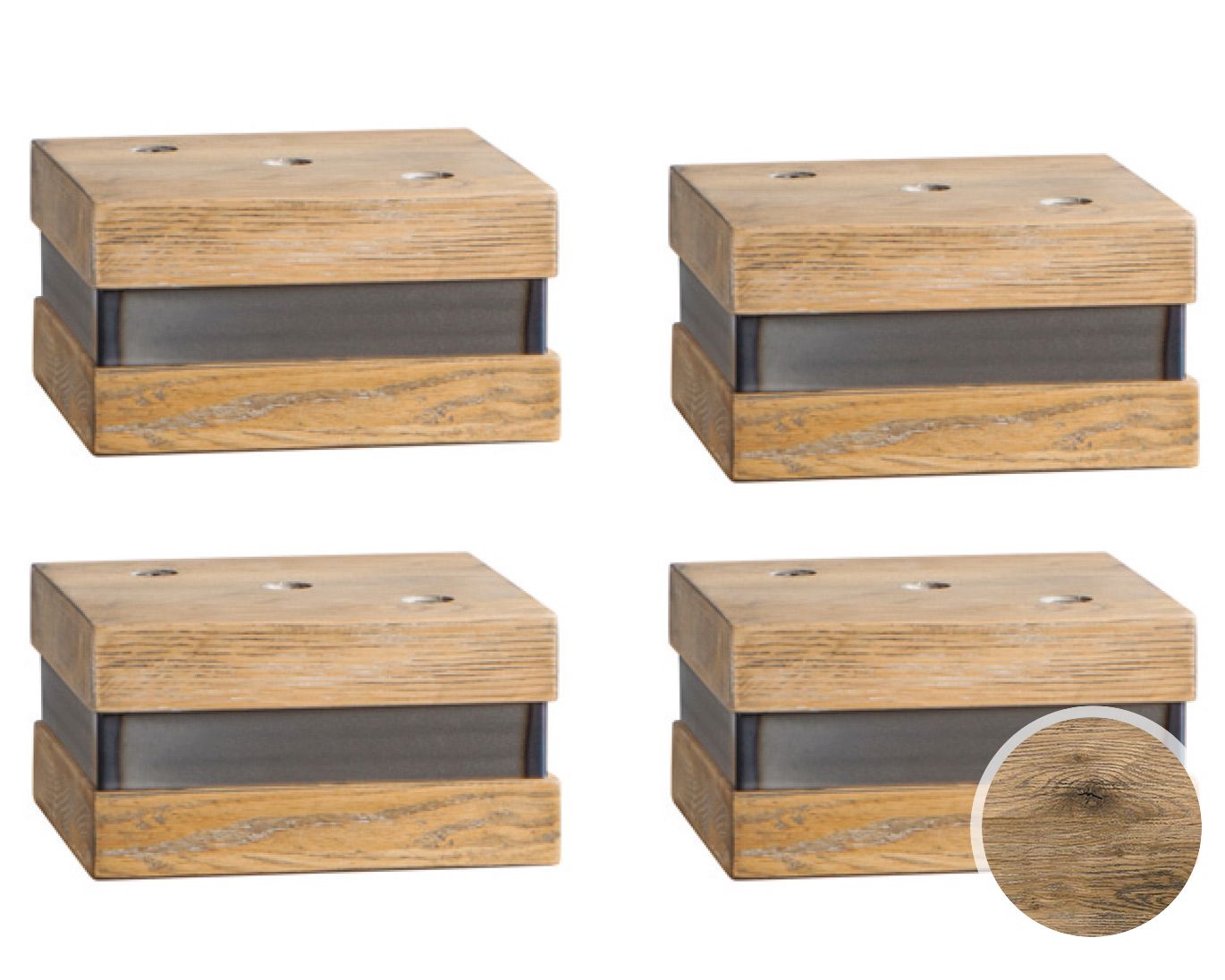 Hasena Oak-Vintage Füsse Onito 4er-Set / 10 cm / Wildeiche coffee, gebürstet, geölt