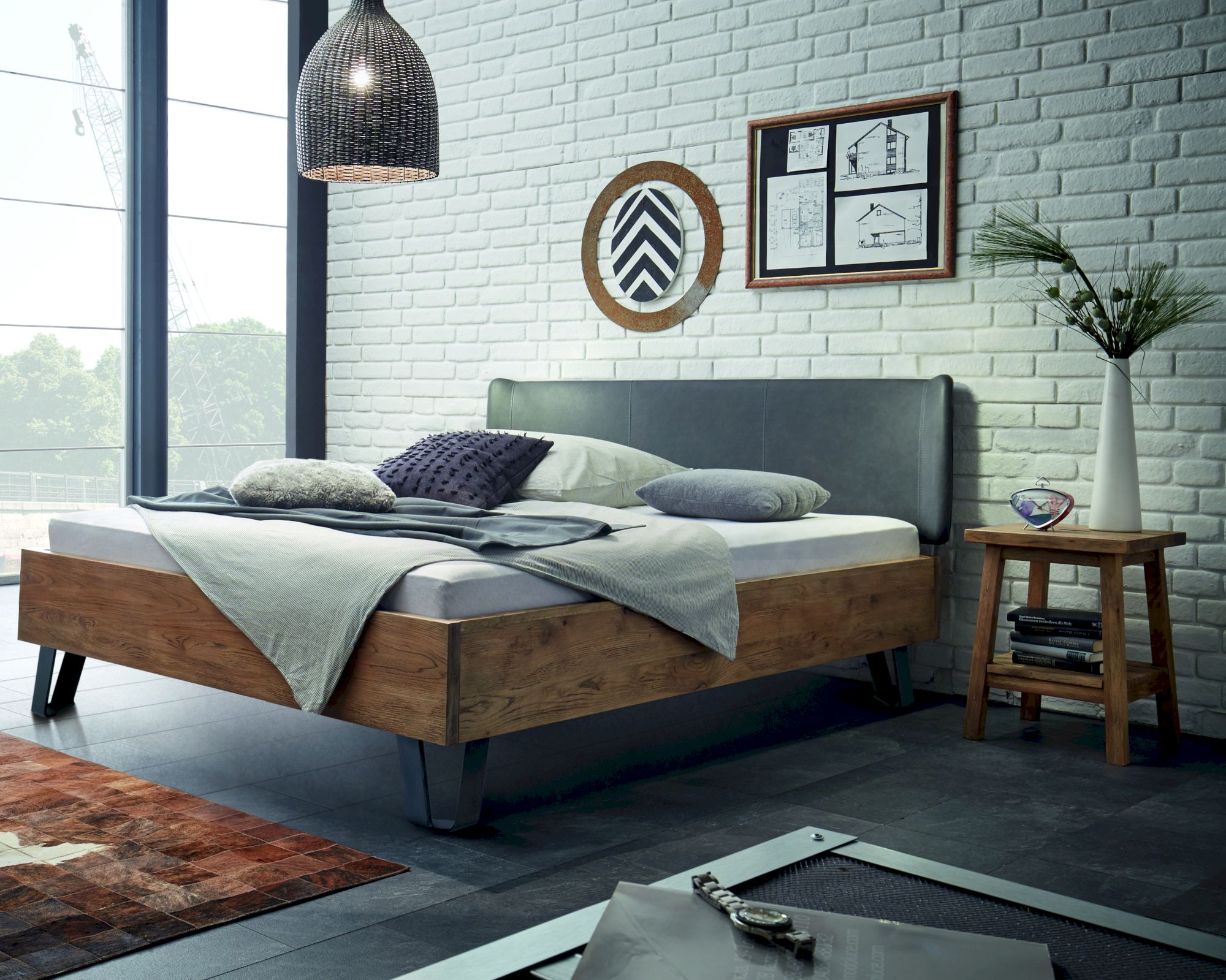 Hasena Oak-Vintage Massivholzbett Cadro Jeno/Obag 160x200 cm