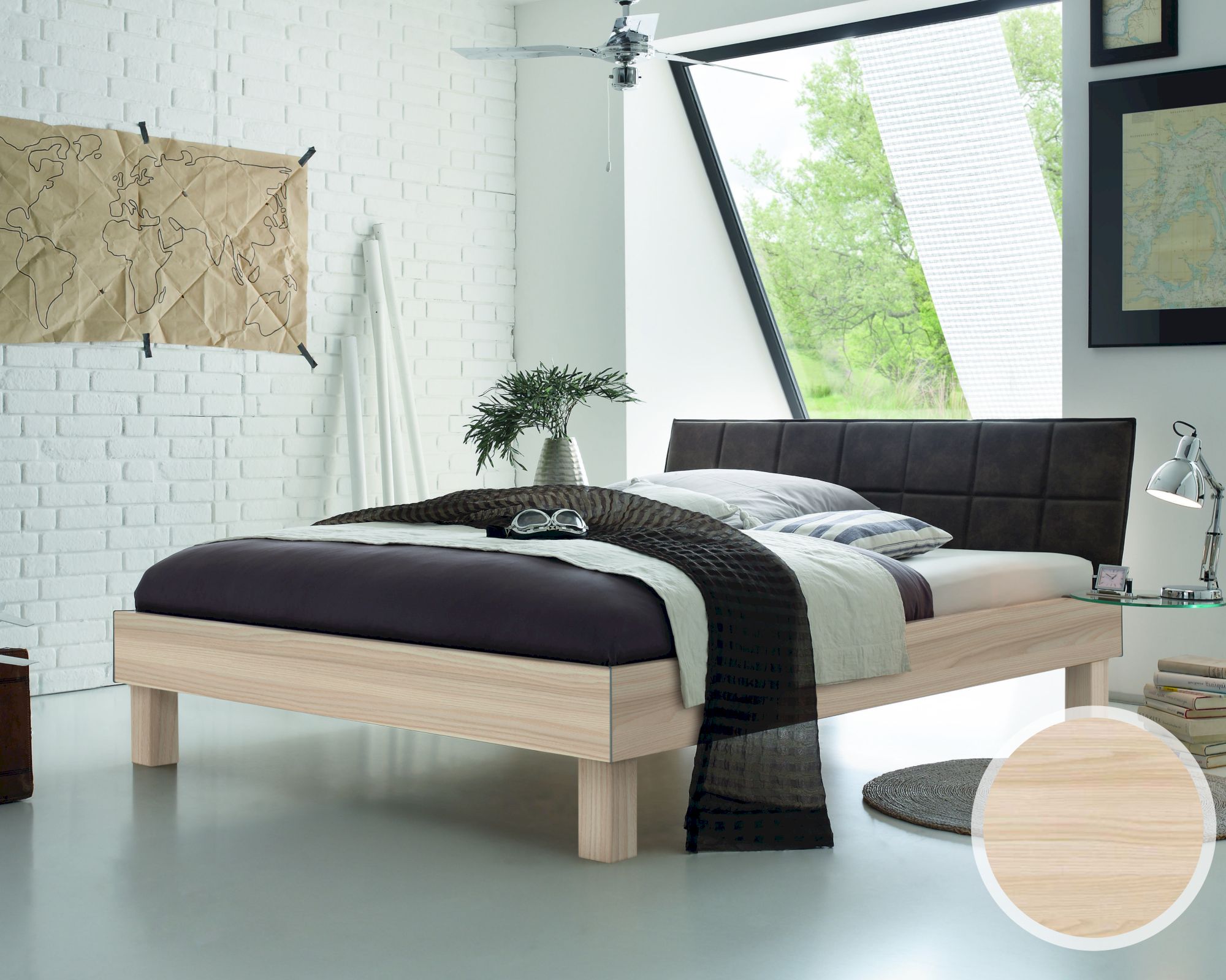 Hasena Top-Line Bett Advance Cantu/Malta 200x200 cm / Esche hell Nachbildung