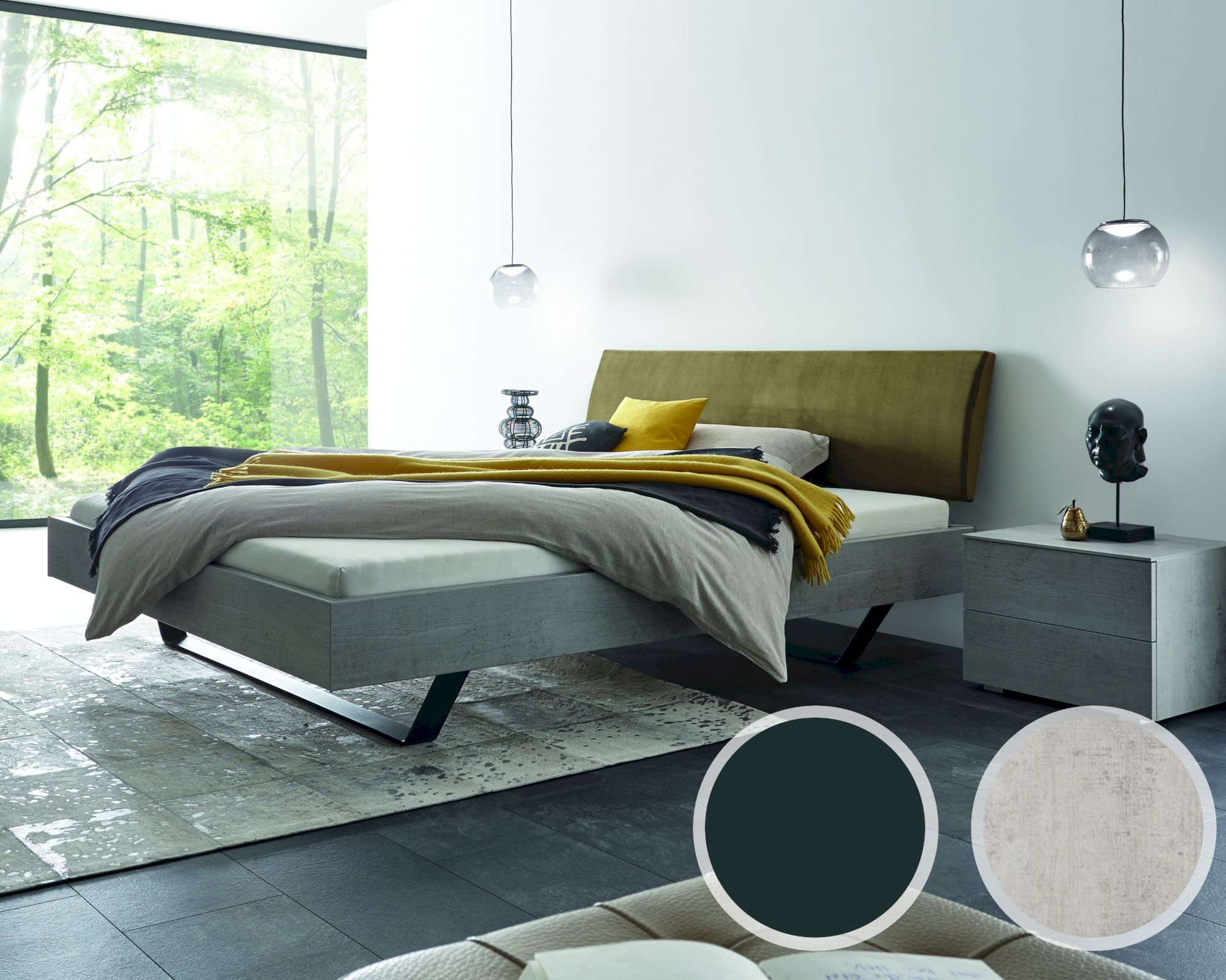 Hasena Top-Line Bett Advance Slid/Lecco 200x200 cm / Beton Nachbildung