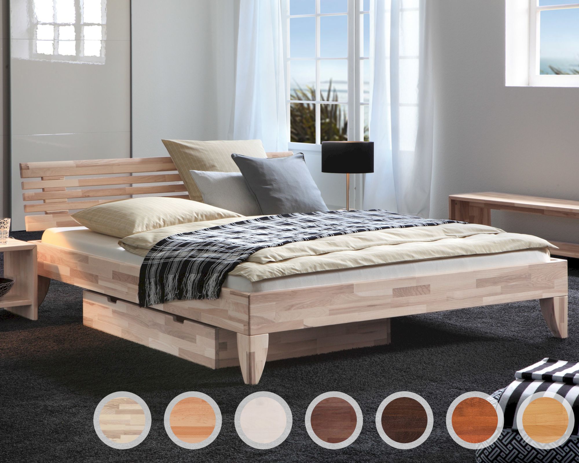 Hasena Wood-Line Massivholzbett Cima/Litto 140x200 cm Buche walnuss 20 cm