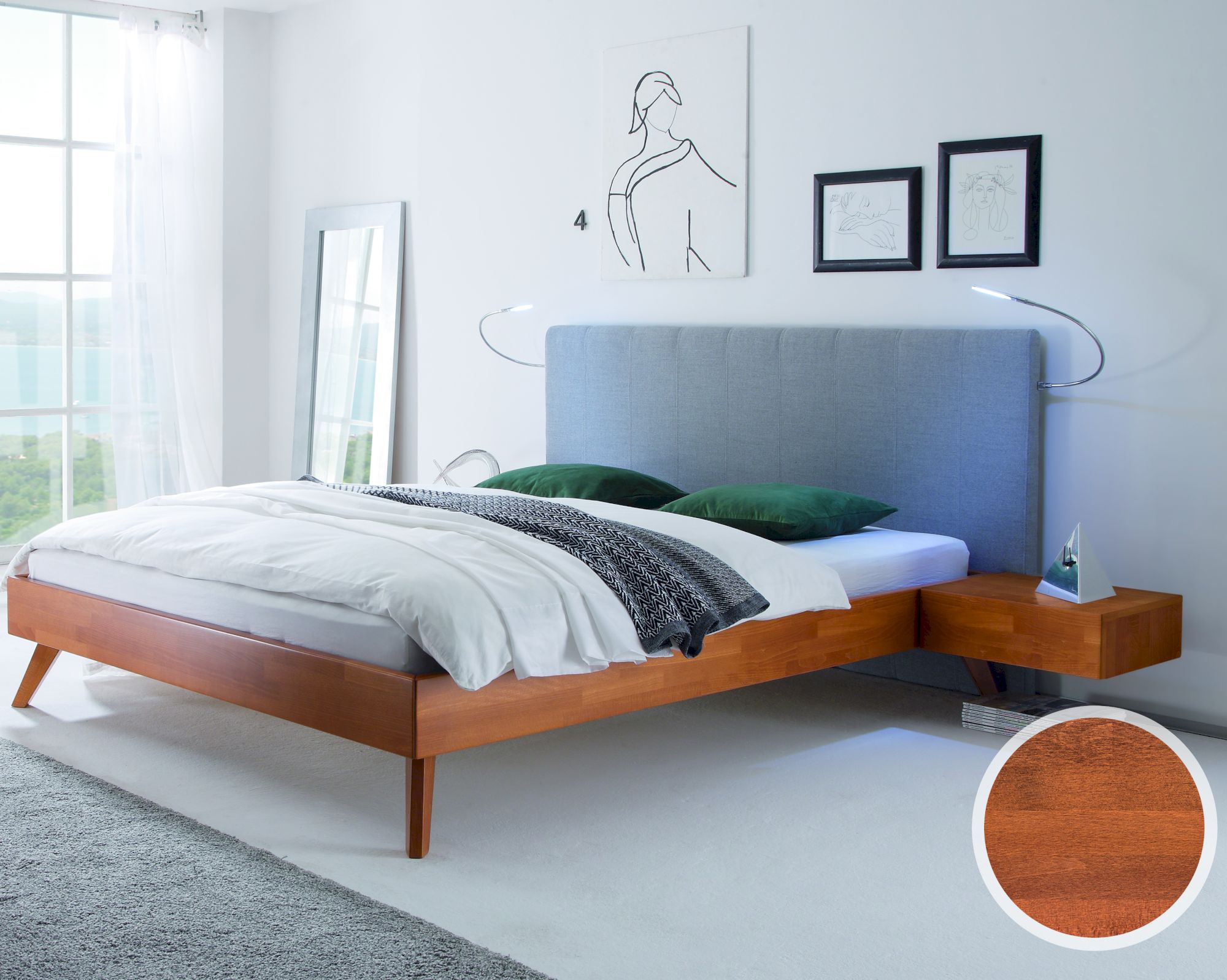 Hasena Wood-Line Massivholzbett Classic Leno/Colina 200x200 cm / Buche kirschbaumfarbig, lackiert